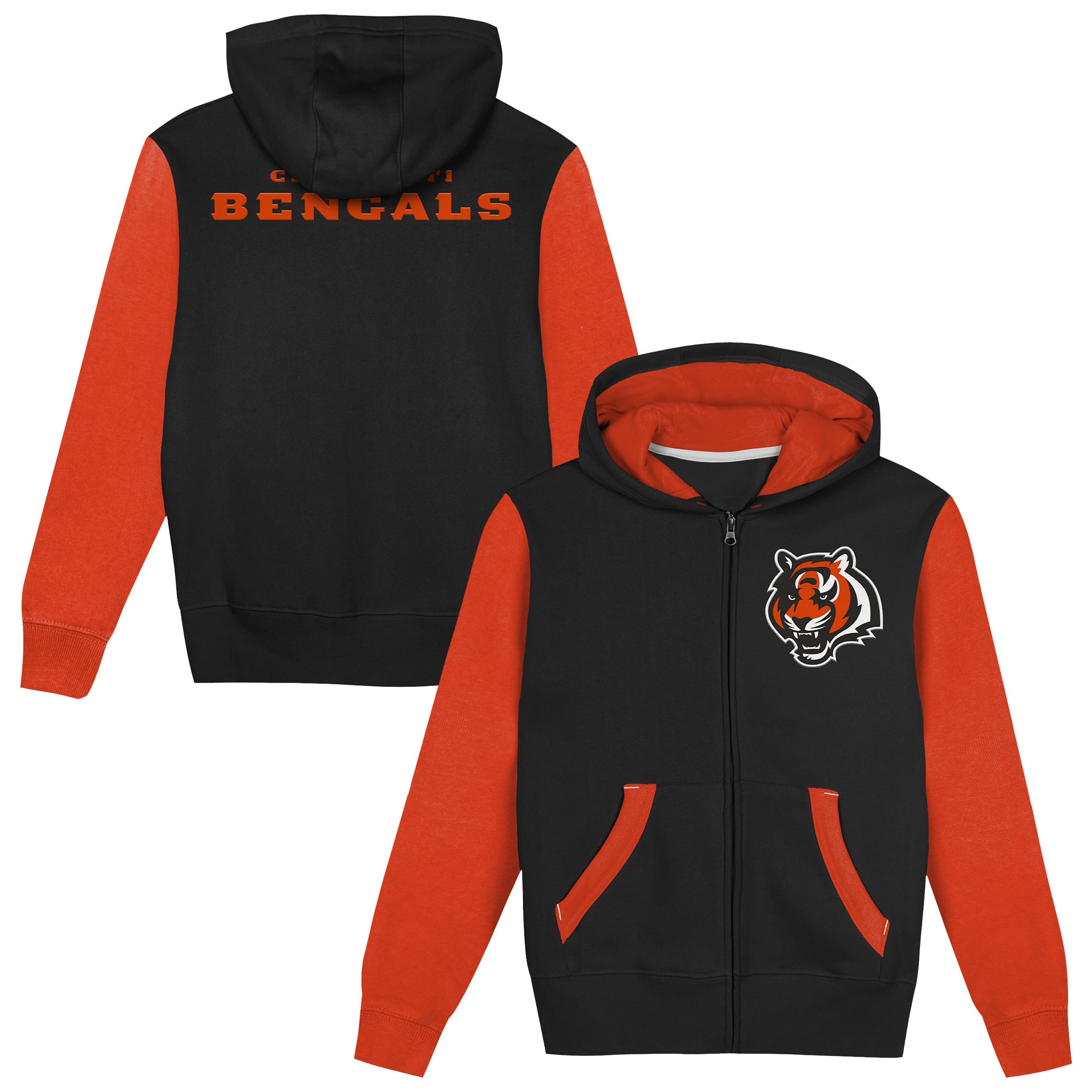 Sweat à capuche zippé Outerstuff noir et orange blocs de couleurs du stade des Bengals Cincinnati pour tout-petits