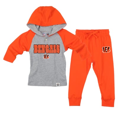 Cincinnati Bengals Wes & Willy Toddler Henley Hoodie & Sweatpants Set - Heather Gray/Orange