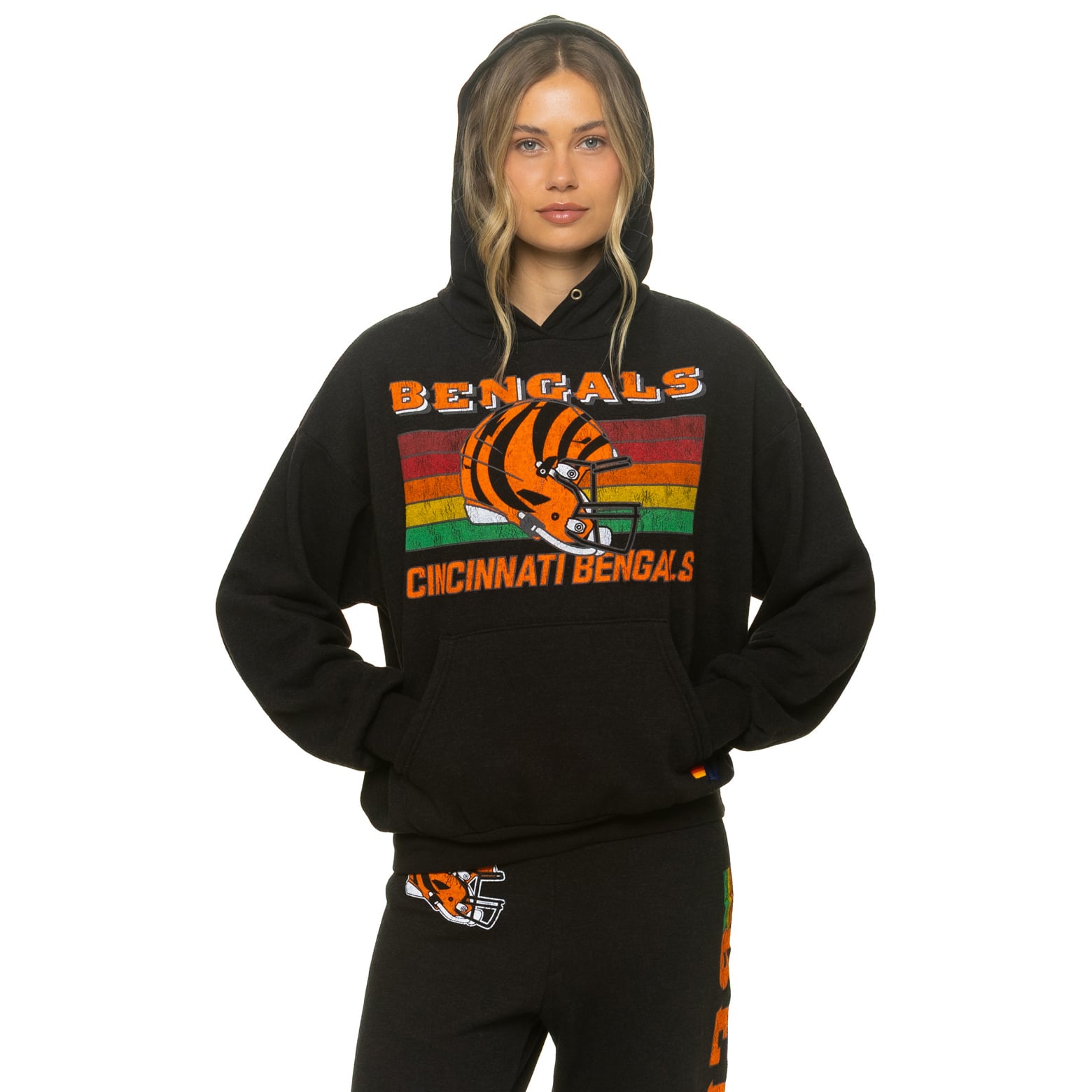 Sweat à capuche unisexe Aviator Nation noir Cincinnati Bengals, coupe décontractée, en mélange de trois matières.