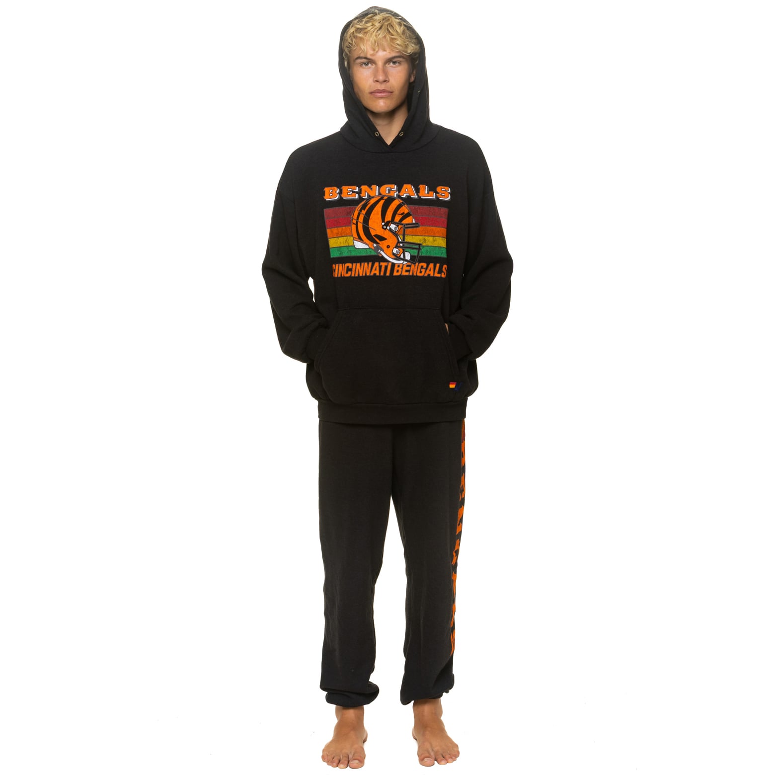 Sweat à capuche unisexe Aviator Nation noir Cincinnati Bengals, coupe décontractée, en mélange de trois matières.