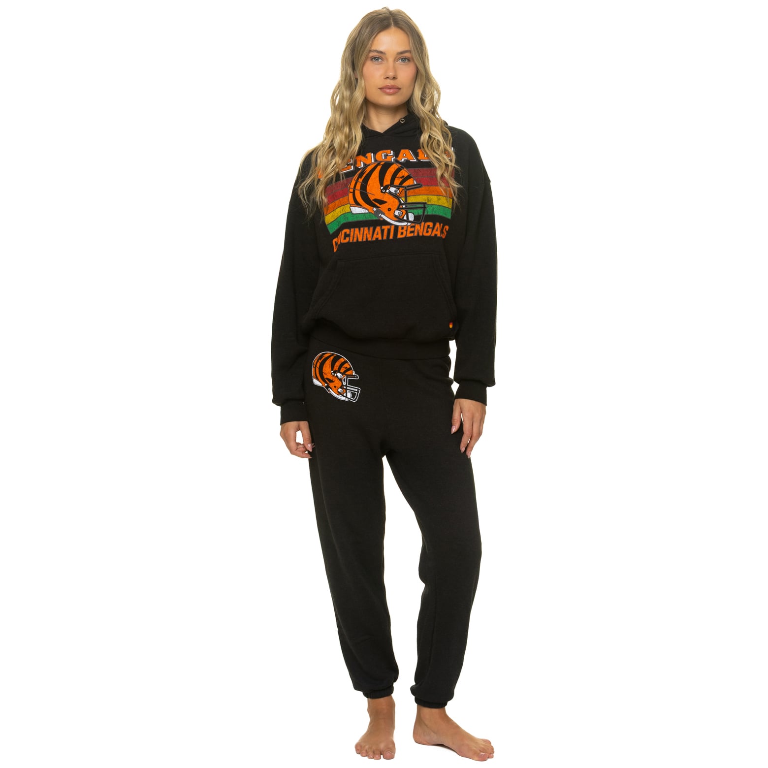 Sweat à capuche unisexe Aviator Nation noir Cincinnati Bengals, coupe décontractée, en mélange de trois matières.
