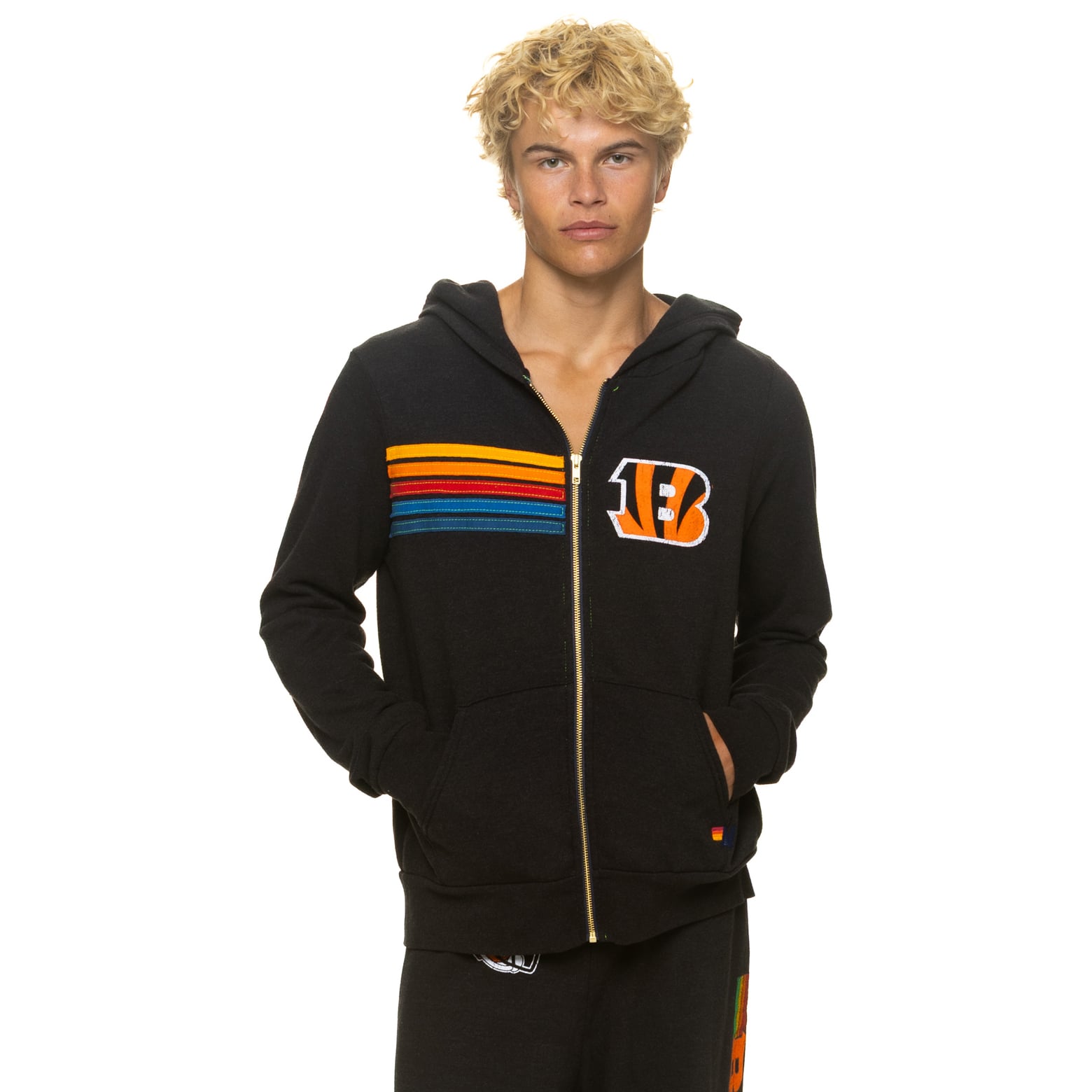 Sweat à capuche unisexe Aviator Nation noir Cincinnati Bengals en mélange de trois matières, fermeture éclair intégrale