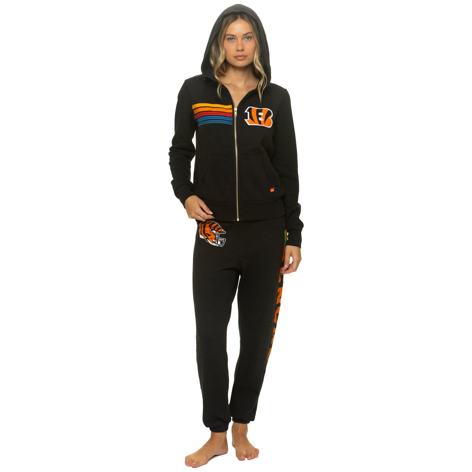 Sweat à capuche unisexe Aviator Nation noir Cincinnati Bengals en mélange de trois matières, fermeture éclair intégrale