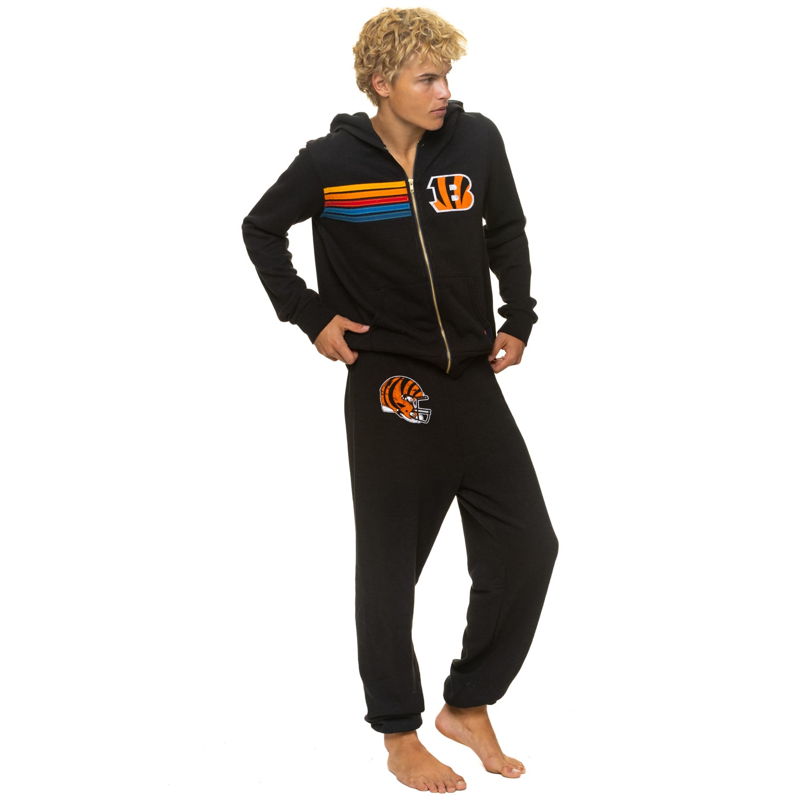 Sweat à capuche unisexe Aviator Nation noir Cincinnati Bengals en mélange de trois matières, fermeture éclair intégrale
