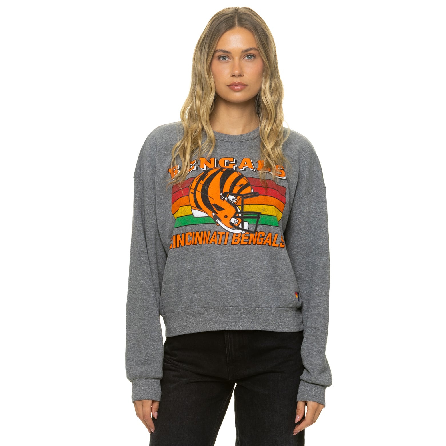 Sweat-shirt unisexe Aviator Nation gris chiné Cincinnati Bengals, coupe décontractée, en mélange de trois matières.
