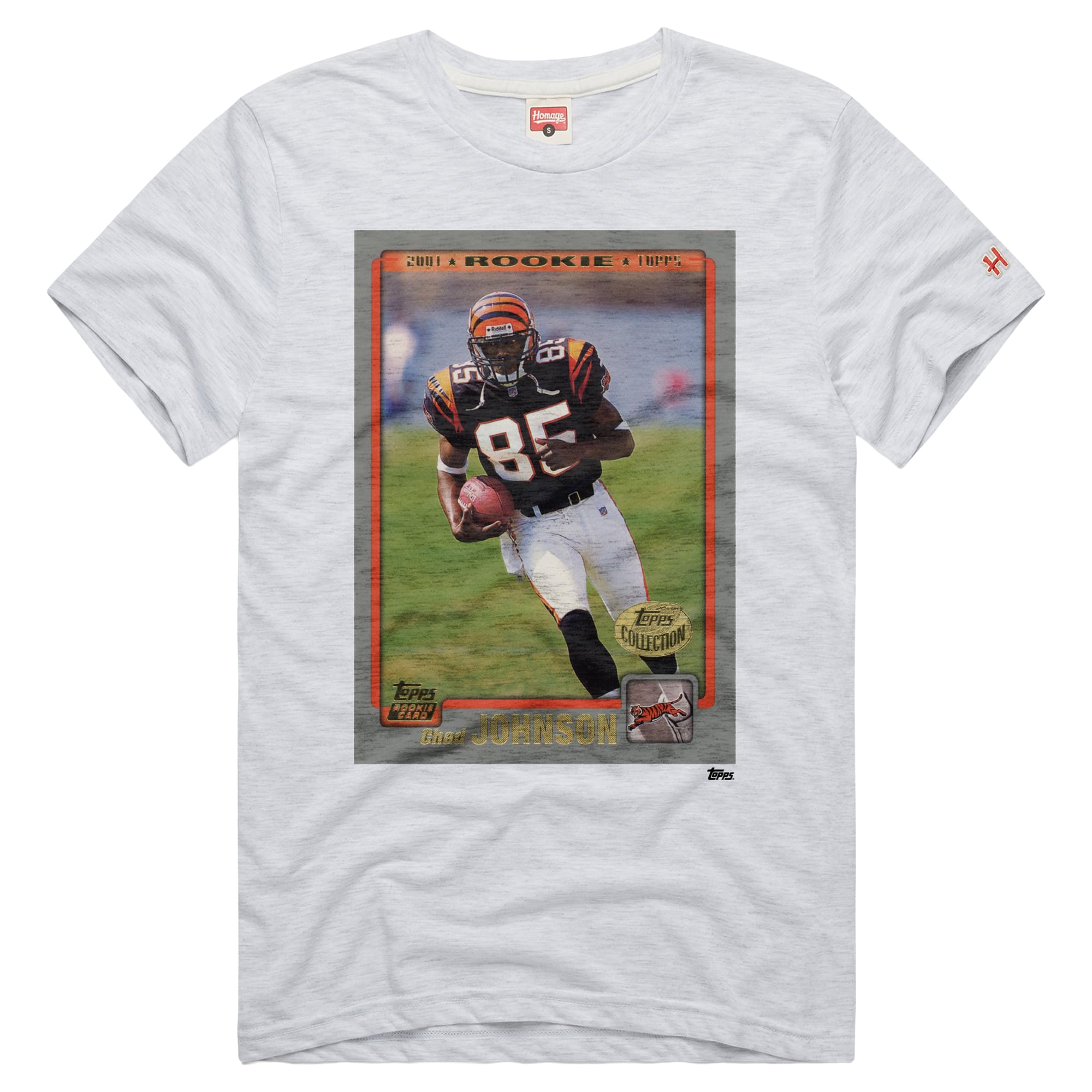T-shirt unisexe Hommage à Chad Johnson, couleur cendre, Cincinnati Bengals, NFL Topps Trading Card, mélange de trois matières