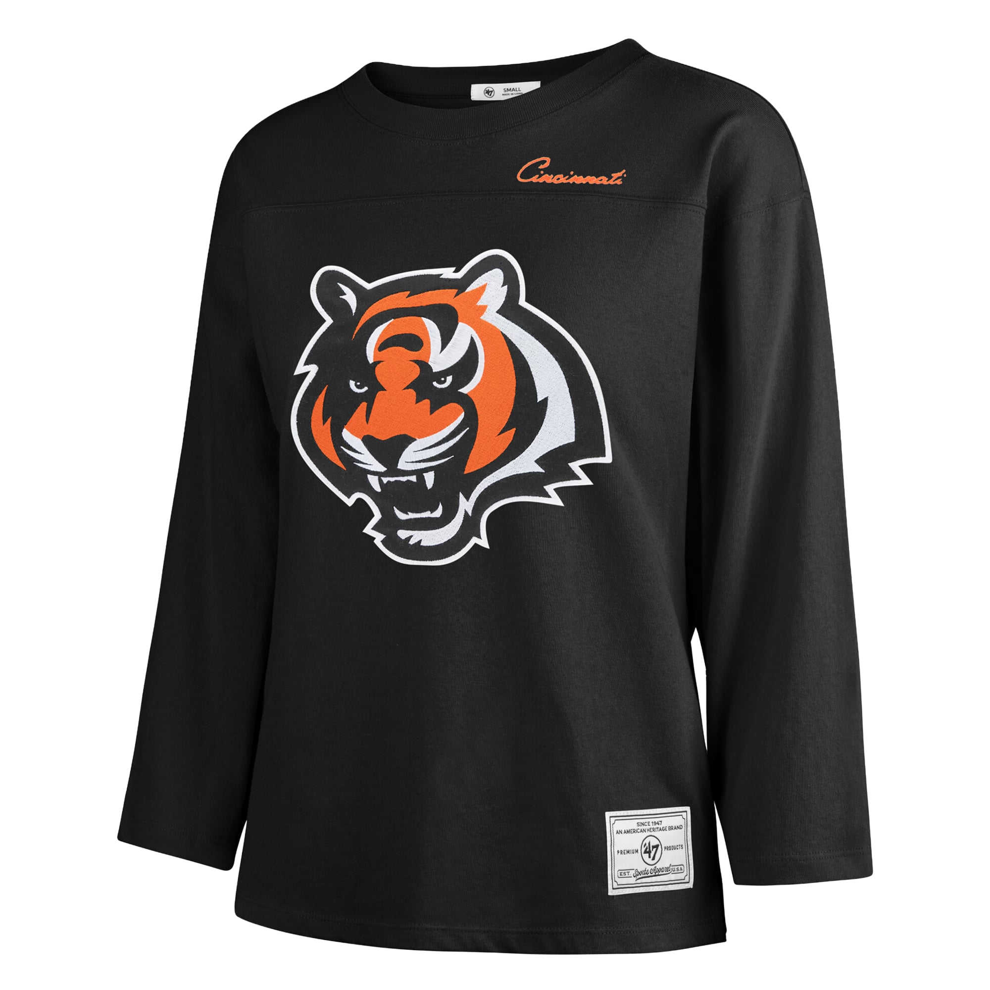 T-shirt à manches longues intemporel « 47 Black Cincinnati Bengals Game Nod » pour femmes