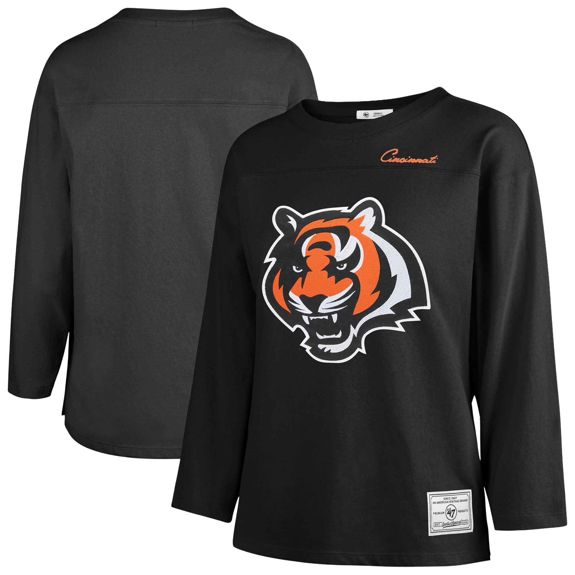 T-shirt à manches longues intemporel « 47 Black Cincinnati Bengals Game Nod » pour femmes