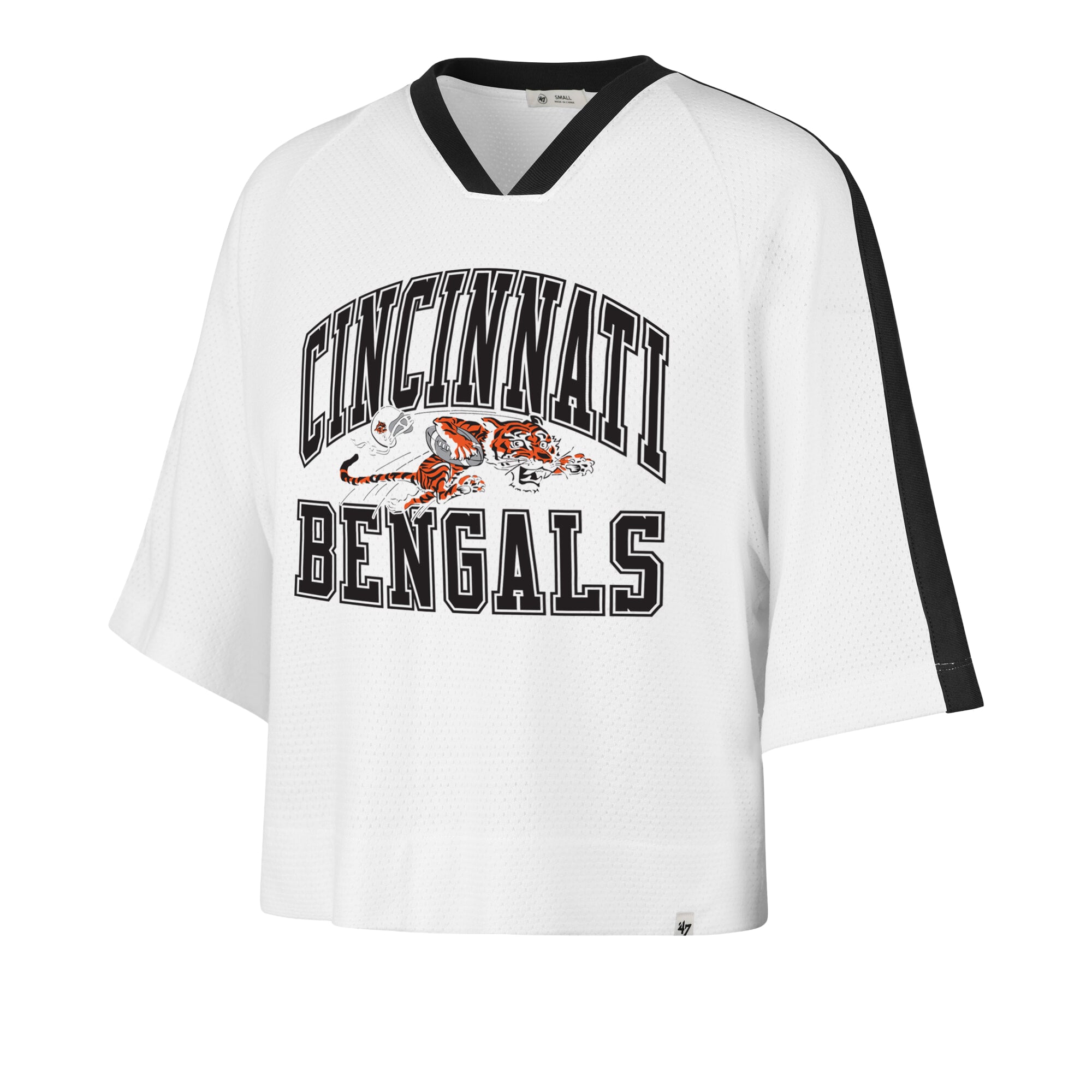 Women's '47 White Cincinnati Bengals Big Overarch Drop Needle Raglan V-Neck T-Shirt