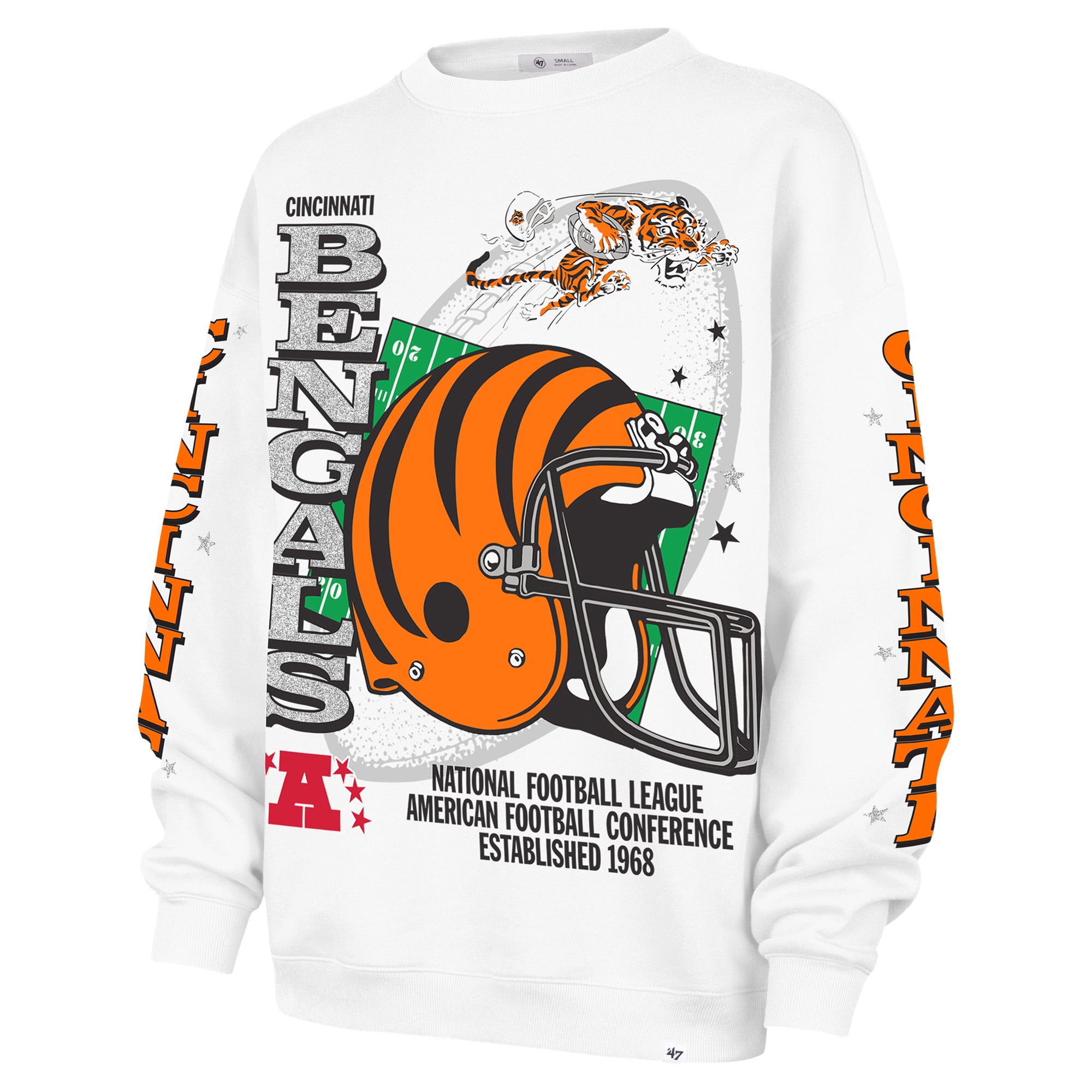 Women's '47 White Cincinnati Bengals Thunderous Oversized Fleece Sweatshirt