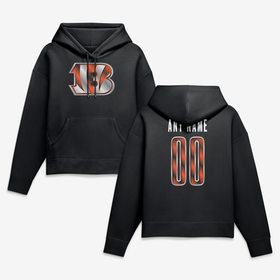 Cincinnati Bengals Women's Metallic Mascot Personalized Name & Number Hoodie - Black
