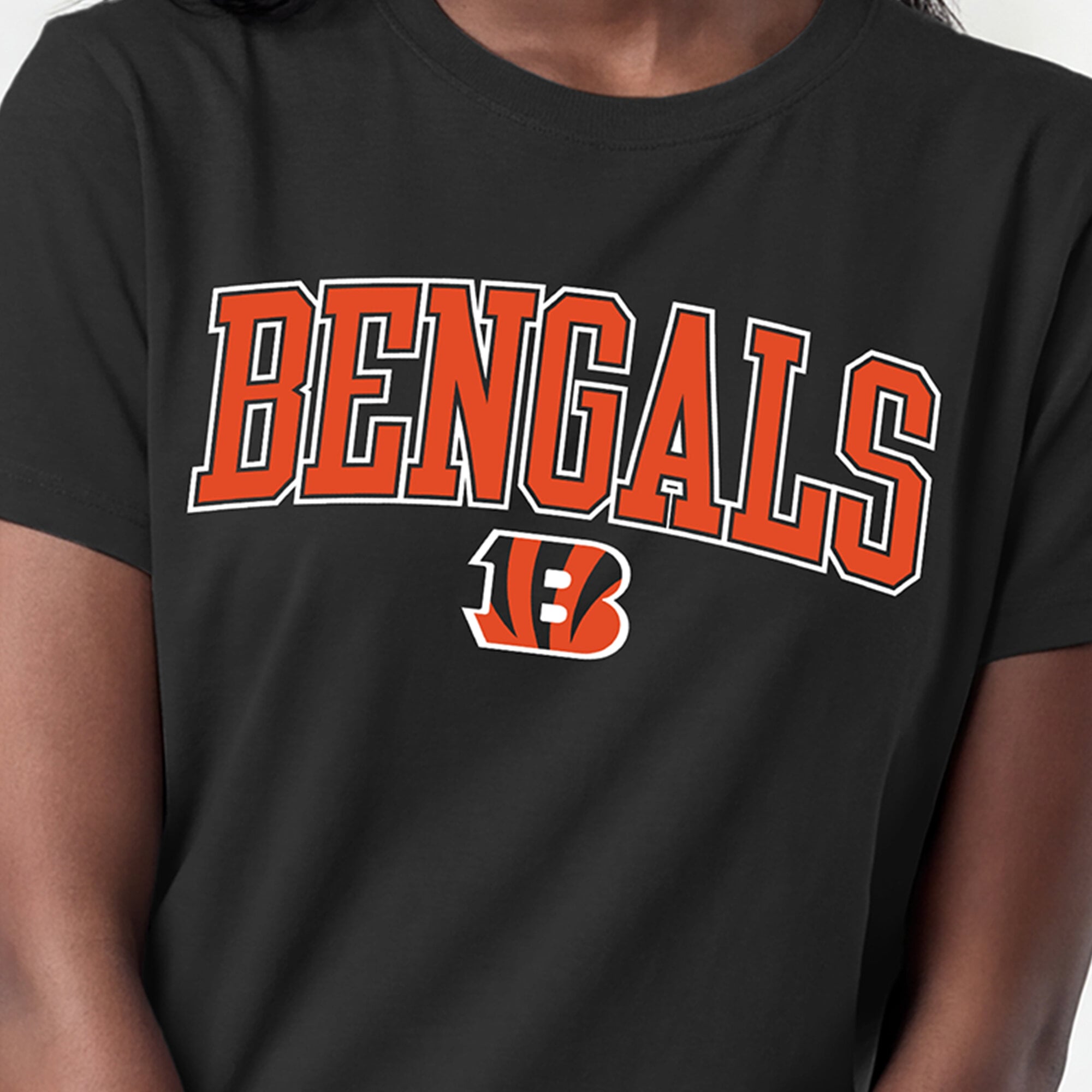 T-shirt noir Champion pour femmes, logo arqué des Bengals de Cincinnati