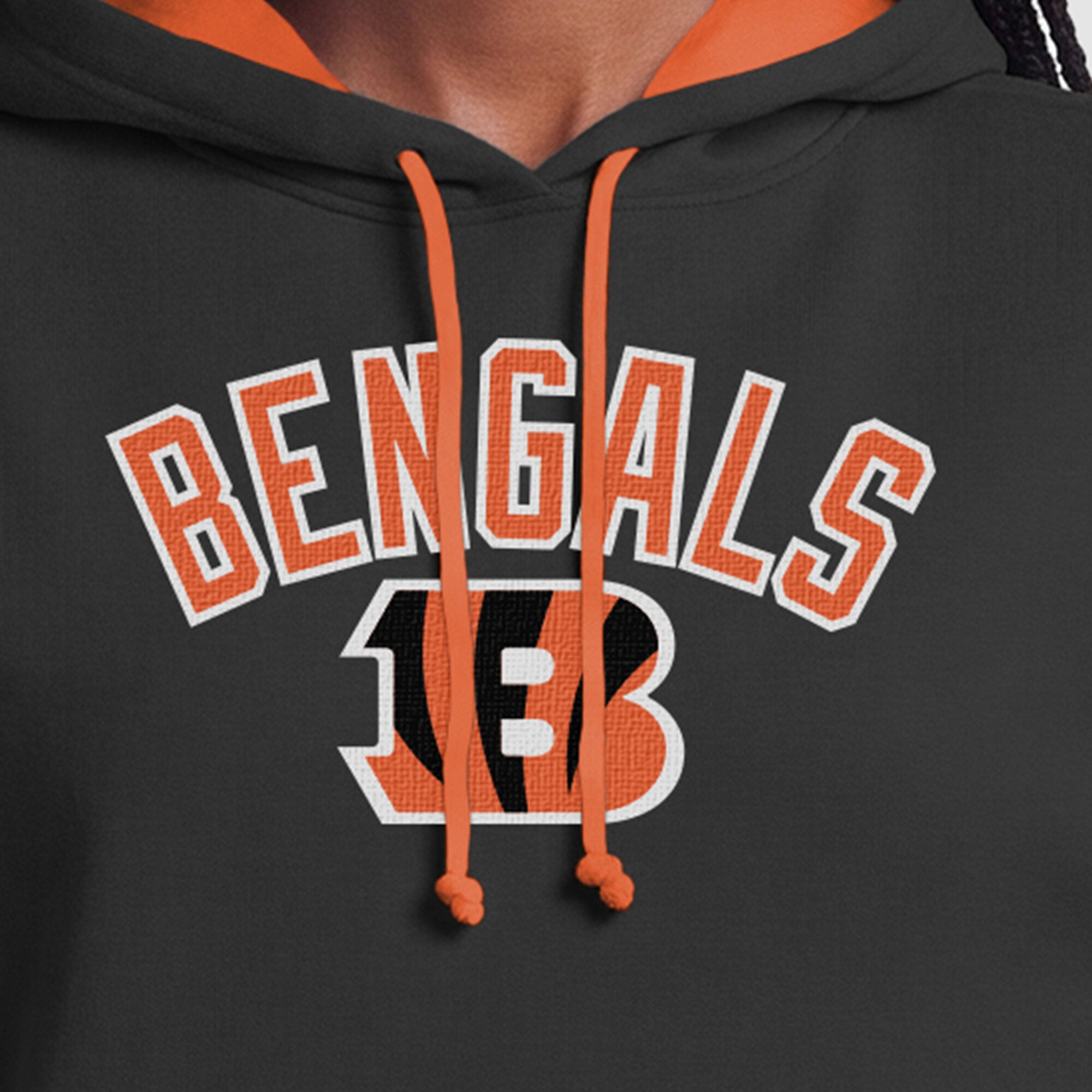 Sweat à capuche Champion noir et orange pour femme, doublure contrastée des Bengals de Cincinnati