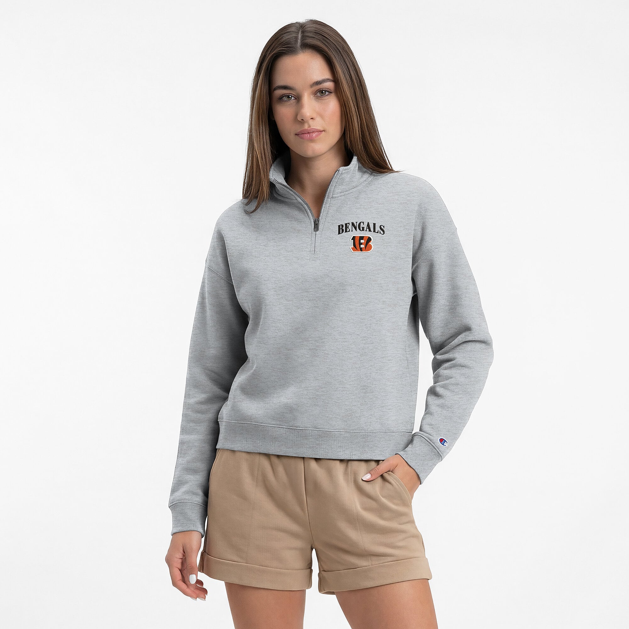 Women's Champion  Heather Gray Cincinnati Bengals Powerblend Quarter-Zip Sweatshirt