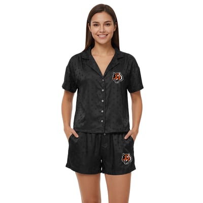  Cincinnati Bengals Concepts Sport Women's Wink Dot Satin Jacquard Sleep Set - Black