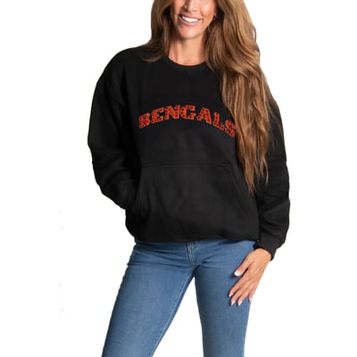 Cincinnati Bengals FABGATING by Cuce Women's Chenille Jeweled Sweatshirt - Black