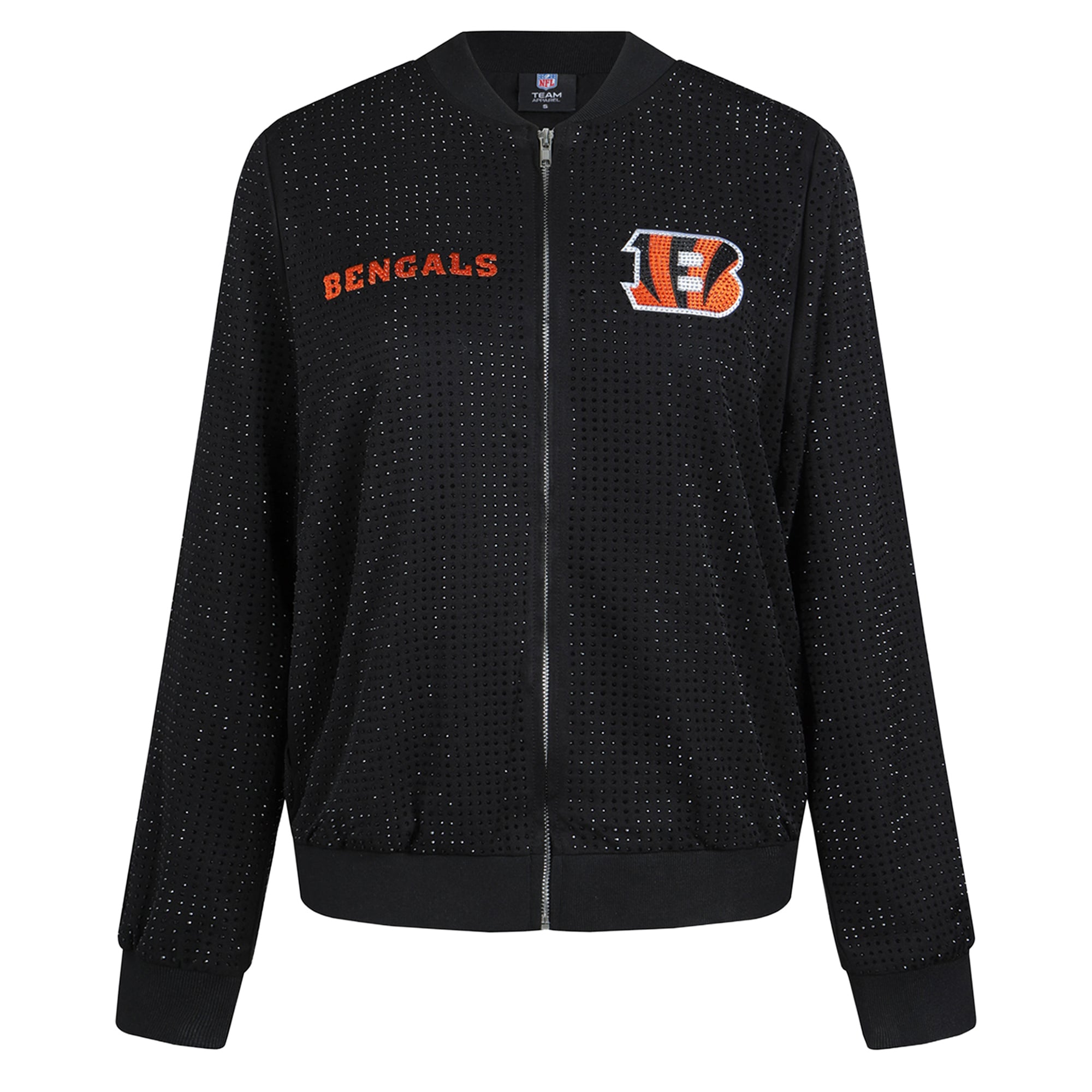Veste bomber zippée intégrale FABGATING by Cuce noire à cristaux des Bengals de Cincinnati pour femmes
