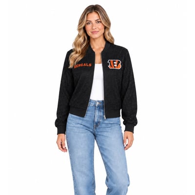 Cincinnati Bengals FABGATING by Cuce Women's Crystal Full-Zip Bomber Jacket - Black