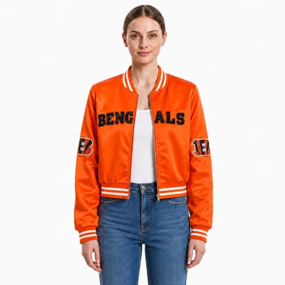 Cincinnati Bengals FABGATING by Cuce Women's Cropped Team Full-Zip Bomber Jacket - Orange
