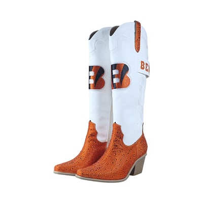  Cincinnati Bengals FABGATING by Cuce Women's Crystal Cowboy Boots - White
