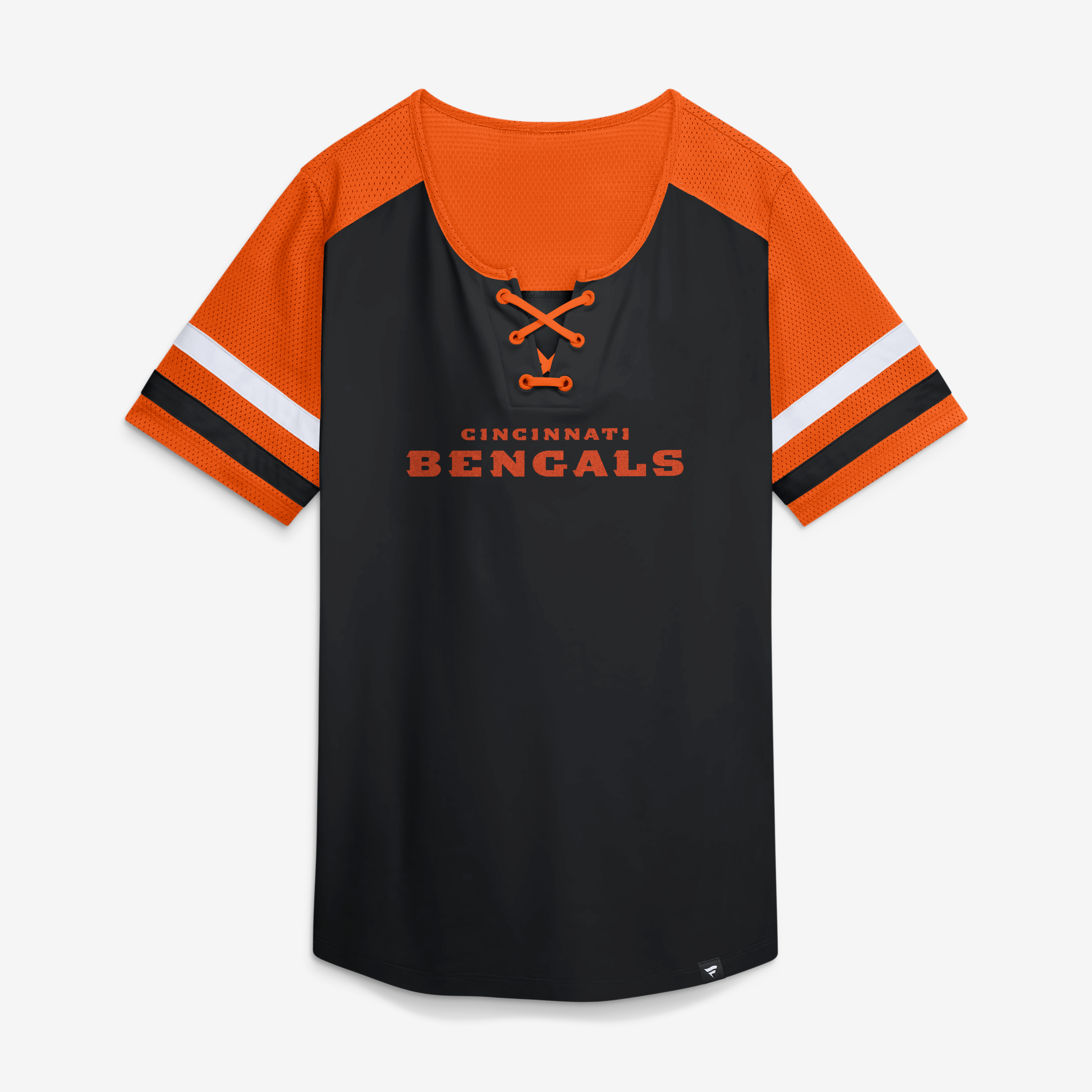 Women's Fanatics Black Cincinnati Bengals Curl Route Athena Lace-Up T-Shirt