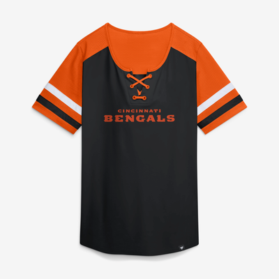 Cincinnati Bengals Fanatics Women's Curl Route Athena Lace-Up T-Shirt - Black