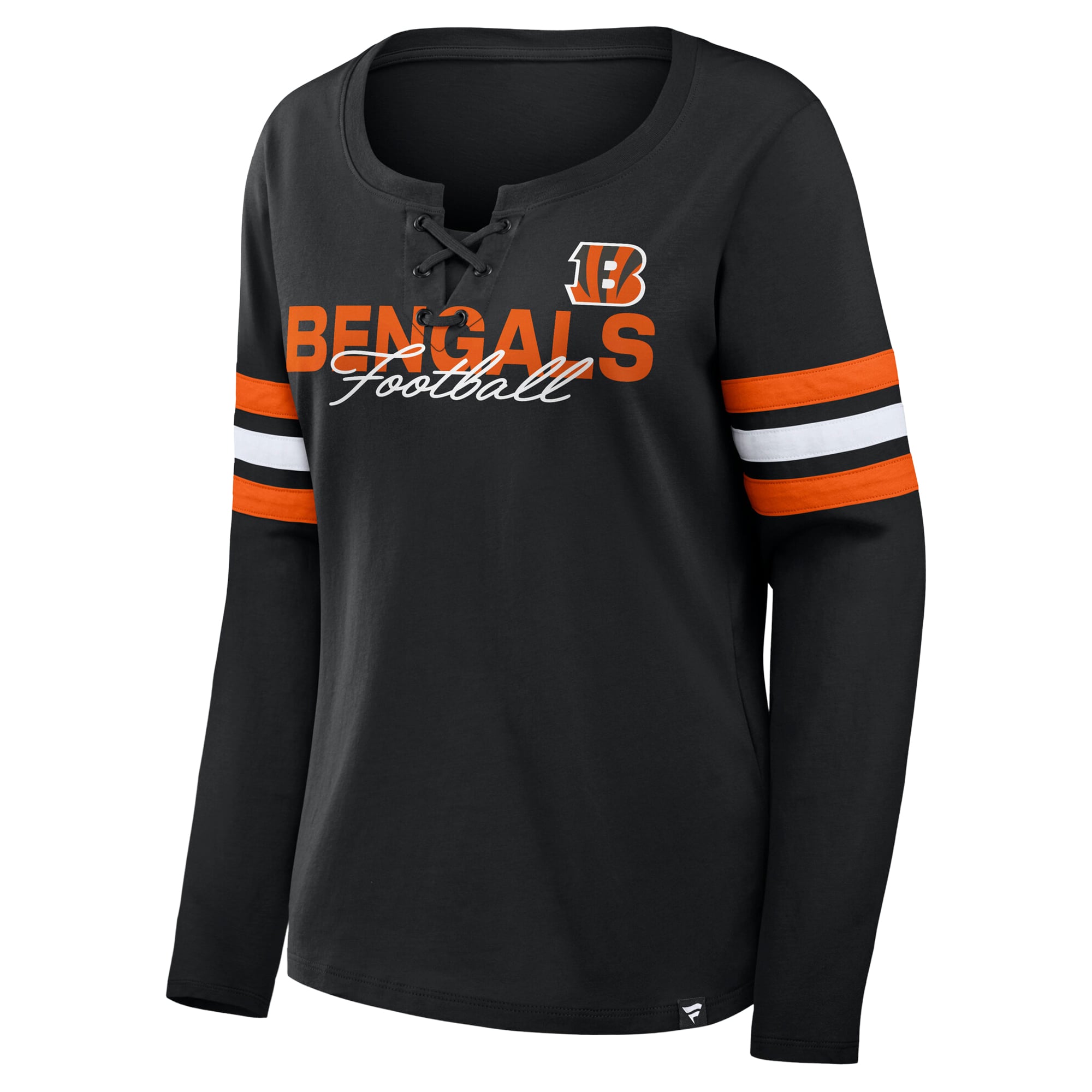 T-shirt à manches longues lacets Fanatics noir et orange pour femmes, Cincinnati Bengals, grandes tailles, couvrant facile porter