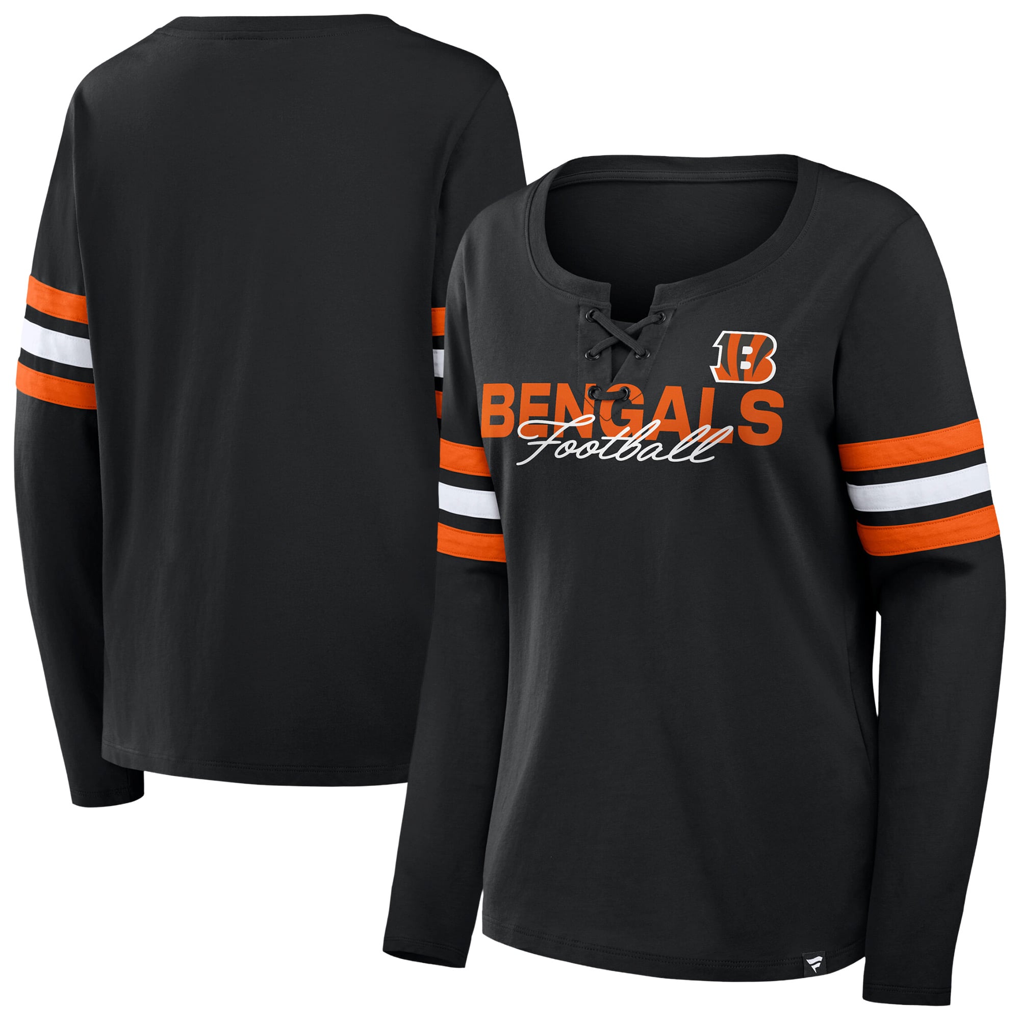 T-shirt à manches longues lacets Fanatics noir et orange pour femmes, Cincinnati Bengals, grandes tailles, couvrant facile porter