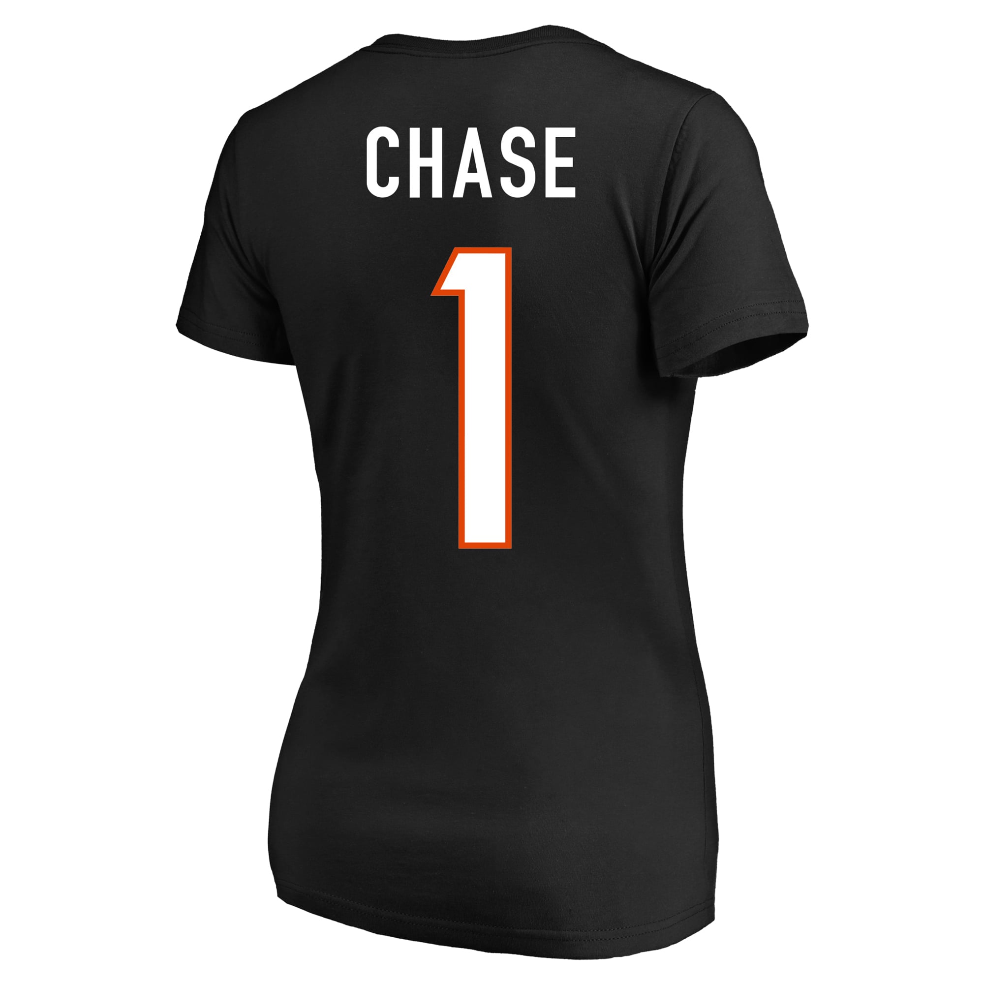 T-shirt à col en V noir Ja'Marr Chase des Bengals de Cincinnati, grande taille, avec nom et numéro, pour femmes (Fanatics)