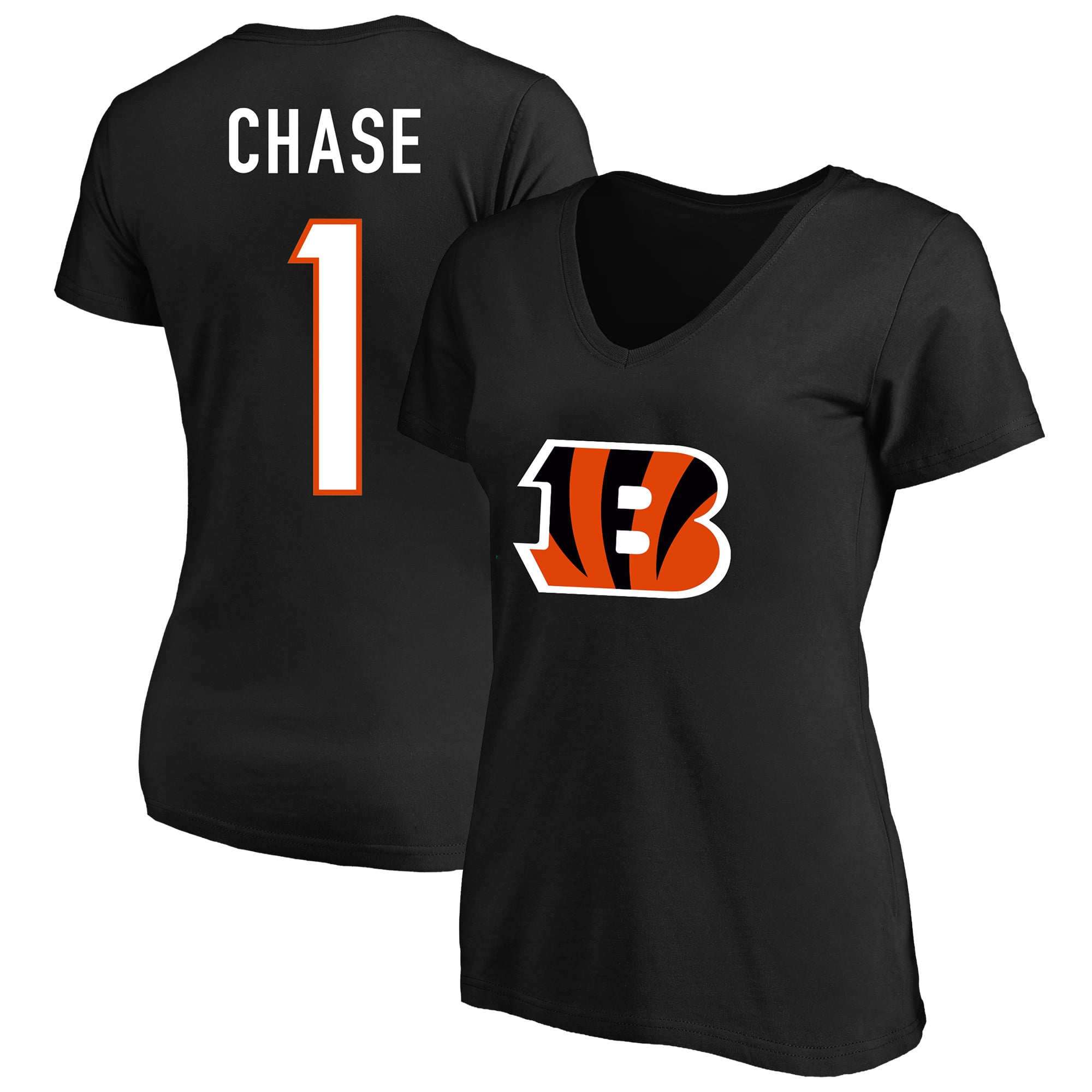 Women's Fanatics Ja'Marr Chase Black Cincinnati Bengals Plus Name & Number V-Neck T-Shirt