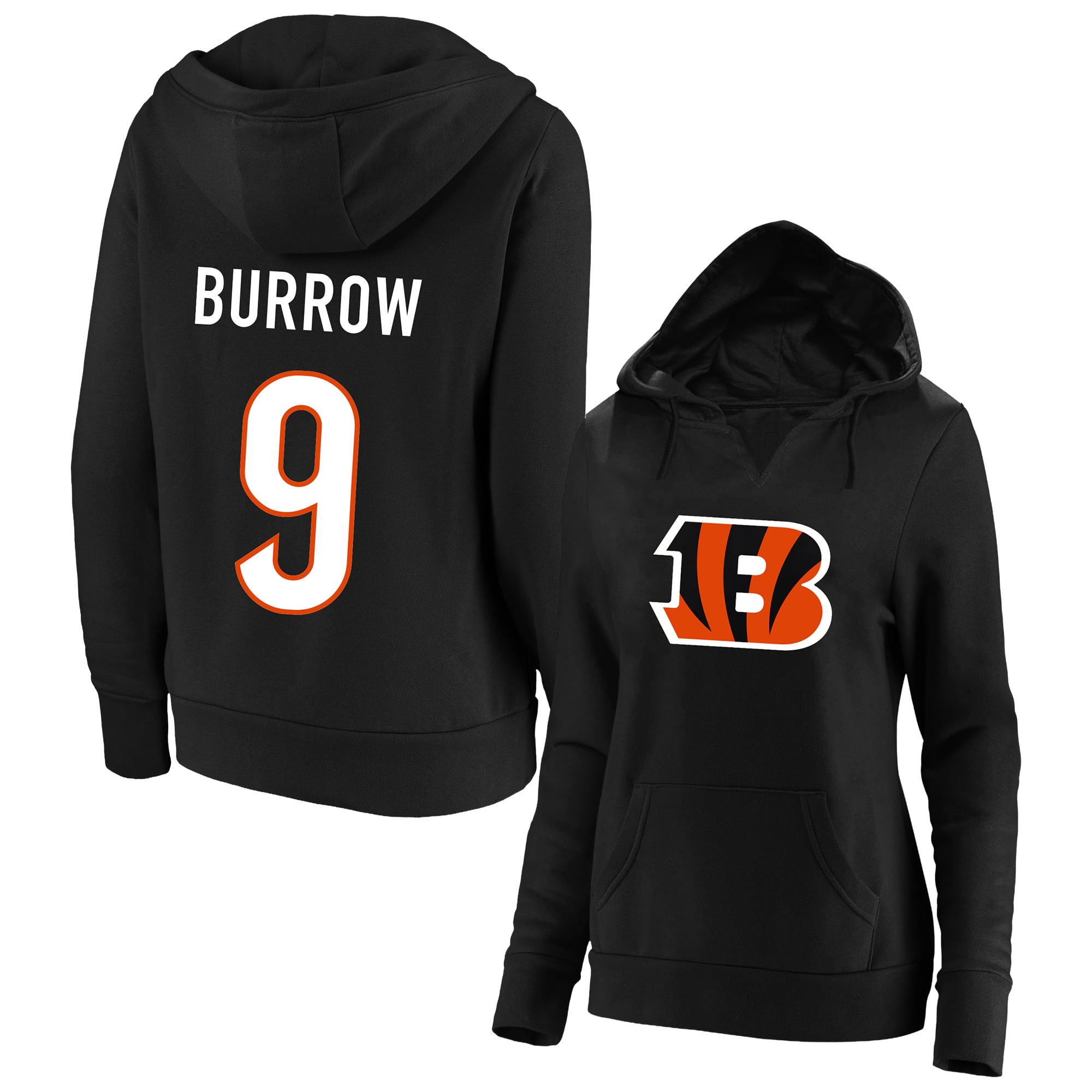 Women's Fanatics Joe Burrow Black Cincinnati Bengals Plus Player Name & Number Notch Neck Hoodie