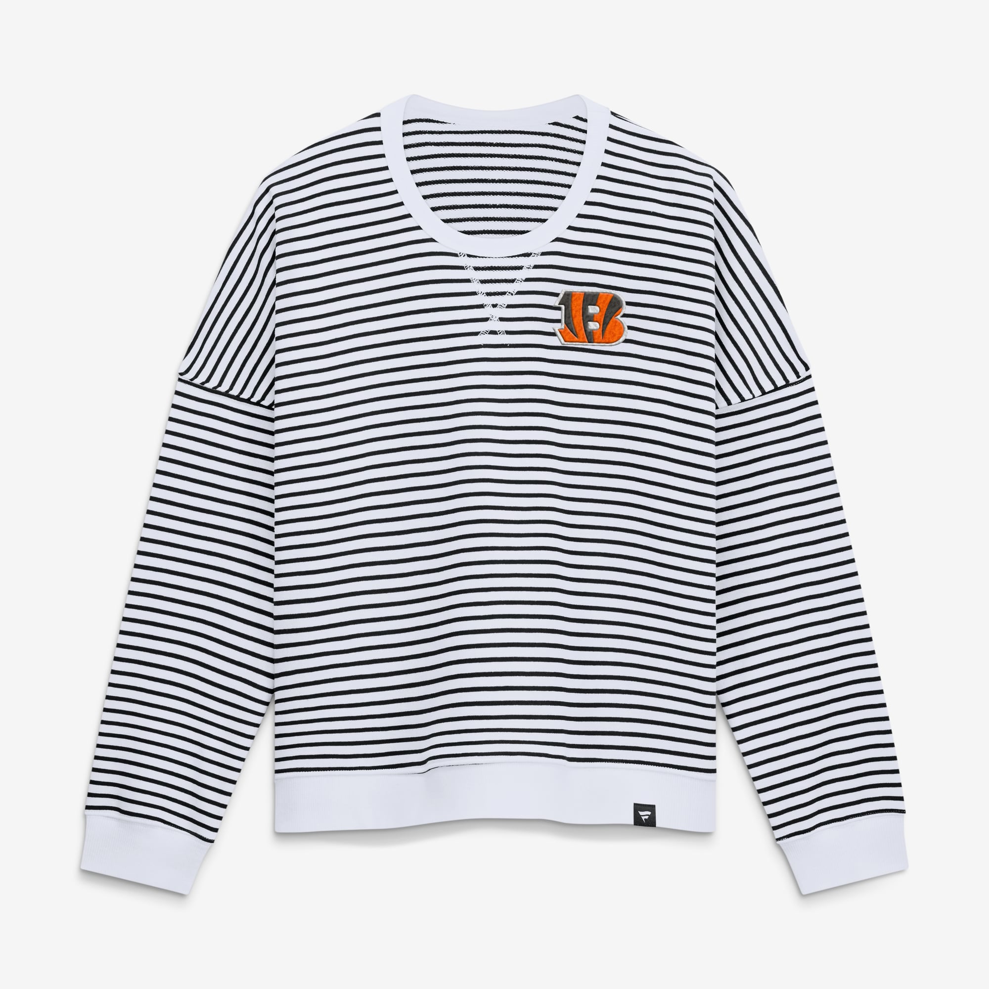 Women's Fanatics White/Black Cincinnati Bengals Striped Oversized French Terry Sweatshirt