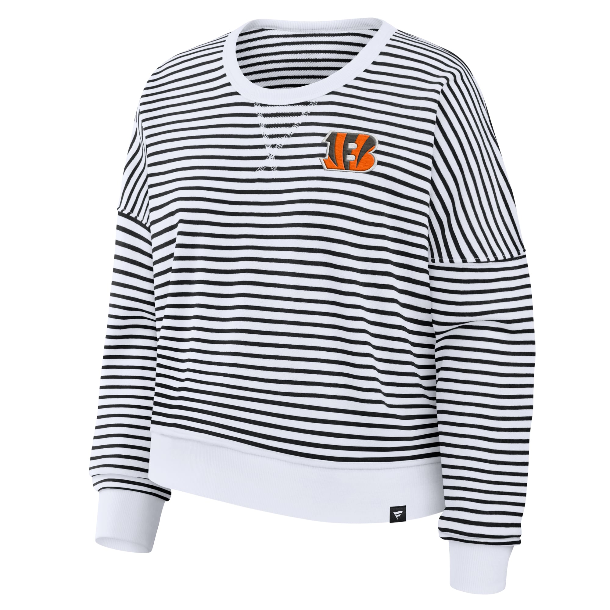 Women's Fanatics White/Black Cincinnati Bengals Striped Oversized French Terry Sweatshirt