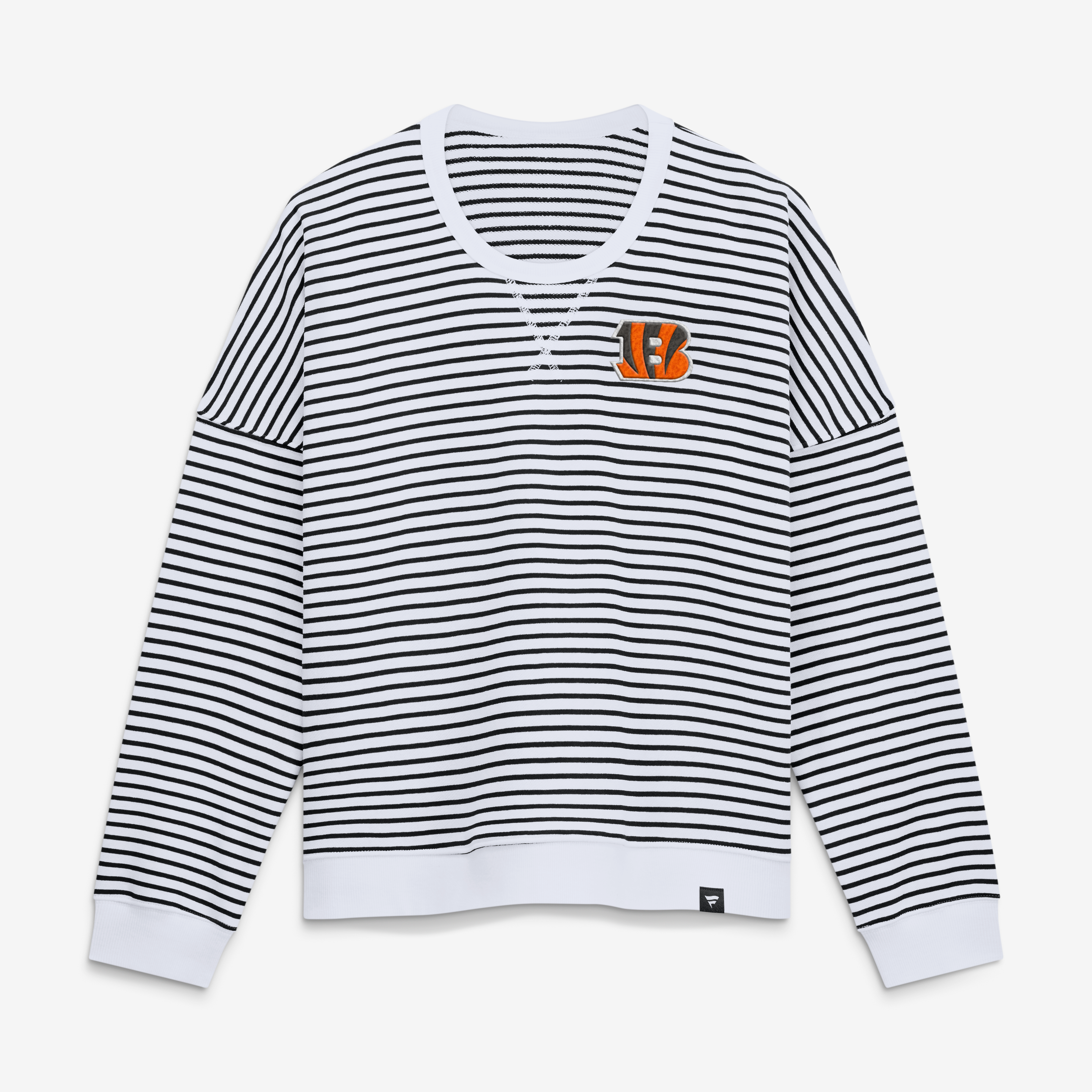 Women's Fanatics White/Black Cincinnati Bengals Striped Oversized French Terry Sweatshirt