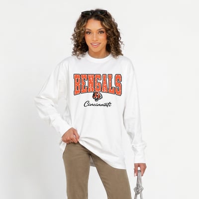 Cincinnati Bengals Gameday Couture Women's Sweet Spot Oversized Long Sleeve T-Shirt - White