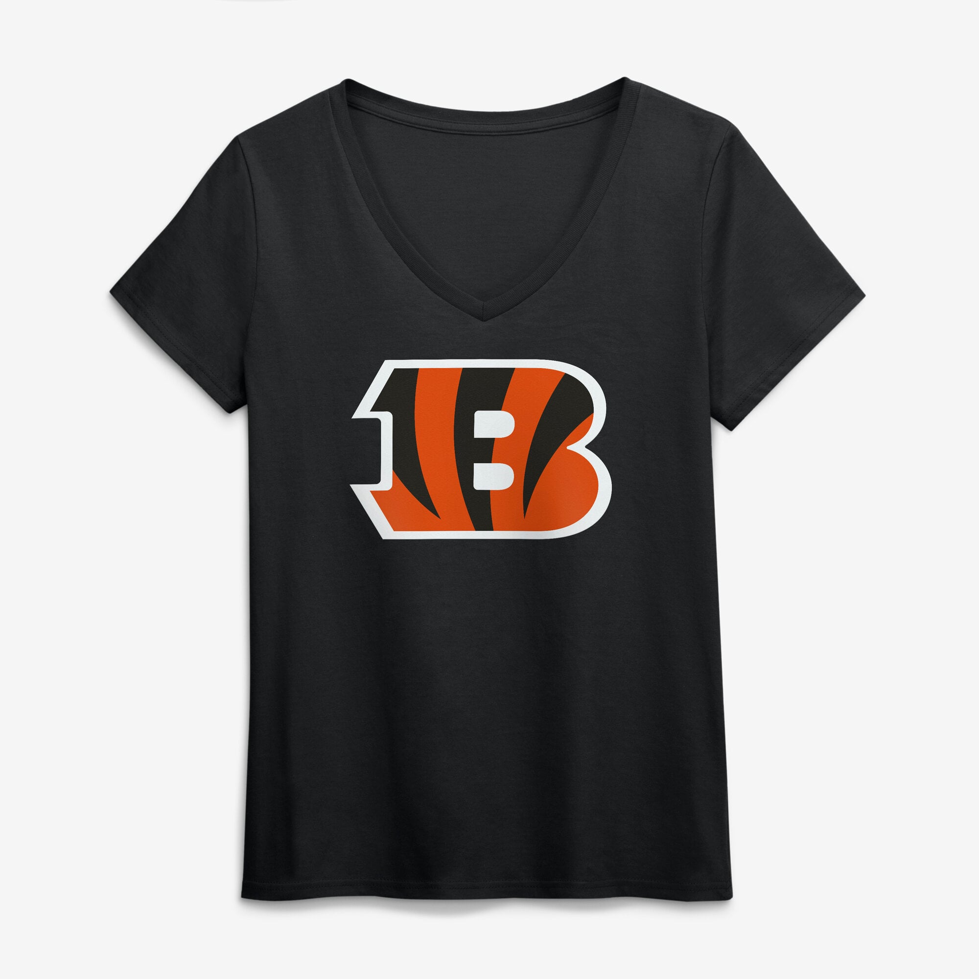 T-shirt à col en V noir logo principal des Bengals de Cincinnati pour femmes