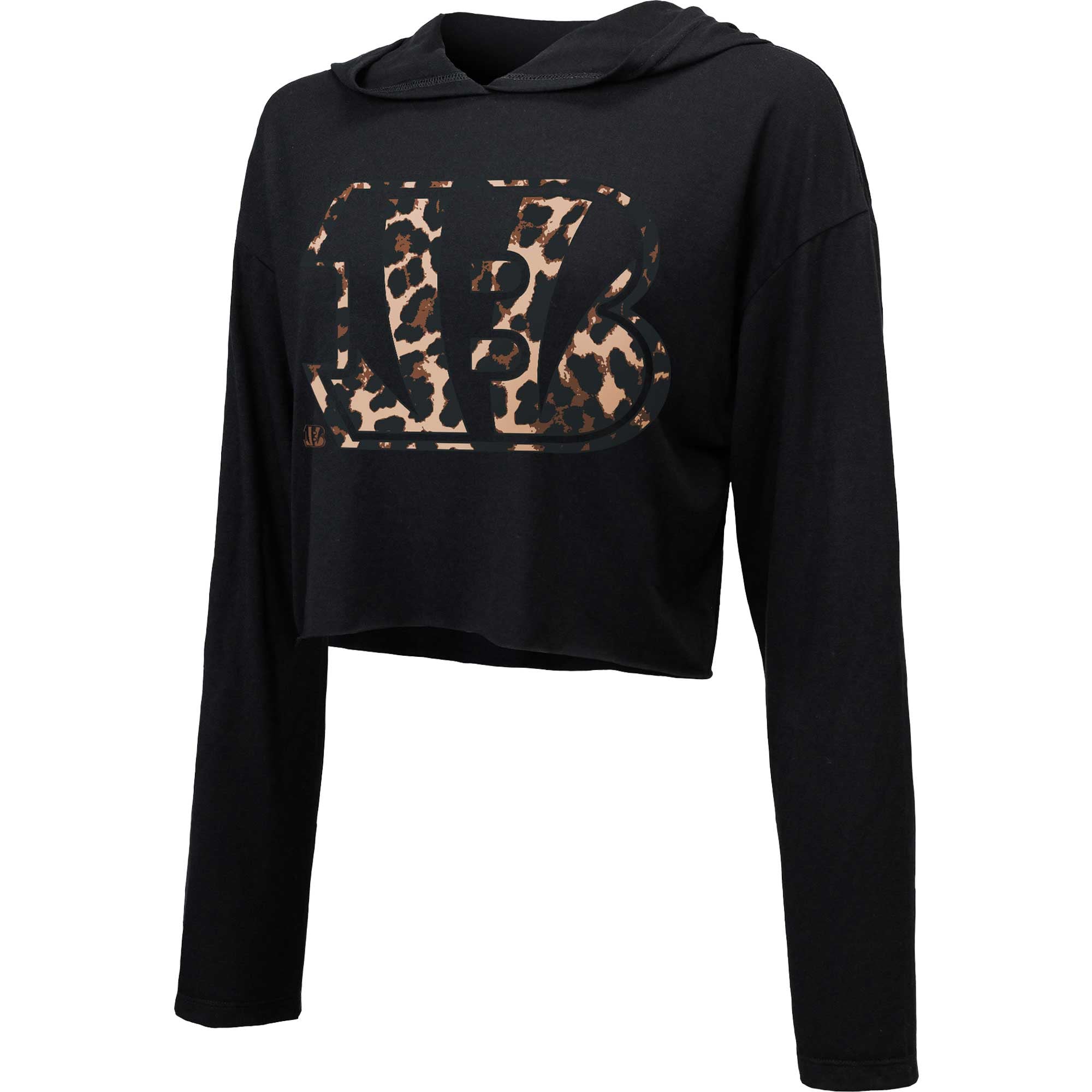 Women's Majestic Threads Black Cincinnati Bengals Leopard Cropped Pullover Hoodie