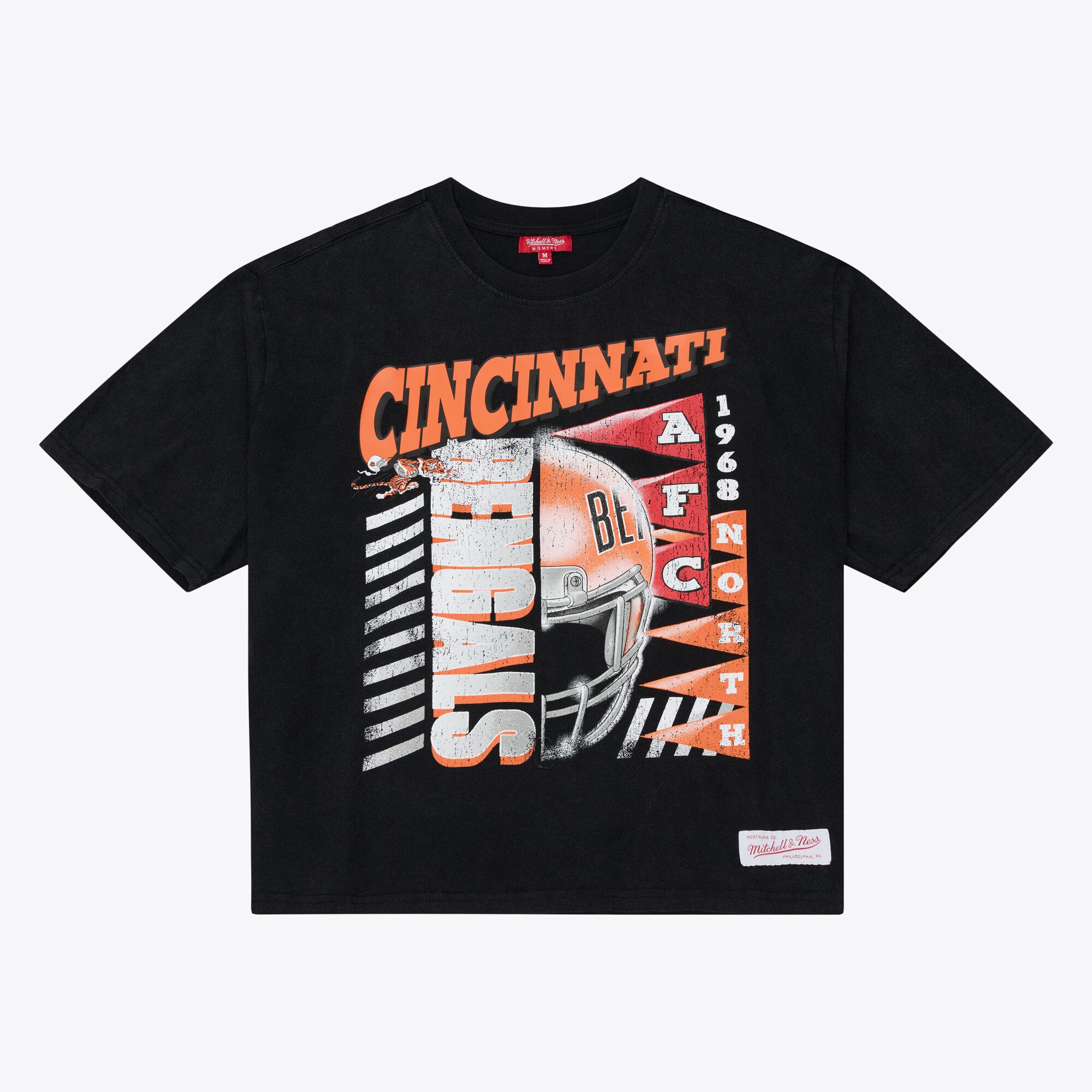 Women's Mitchell & Ness Black Cincinnati Bengals Street Graphic Boxy Cropped T-Shirt
