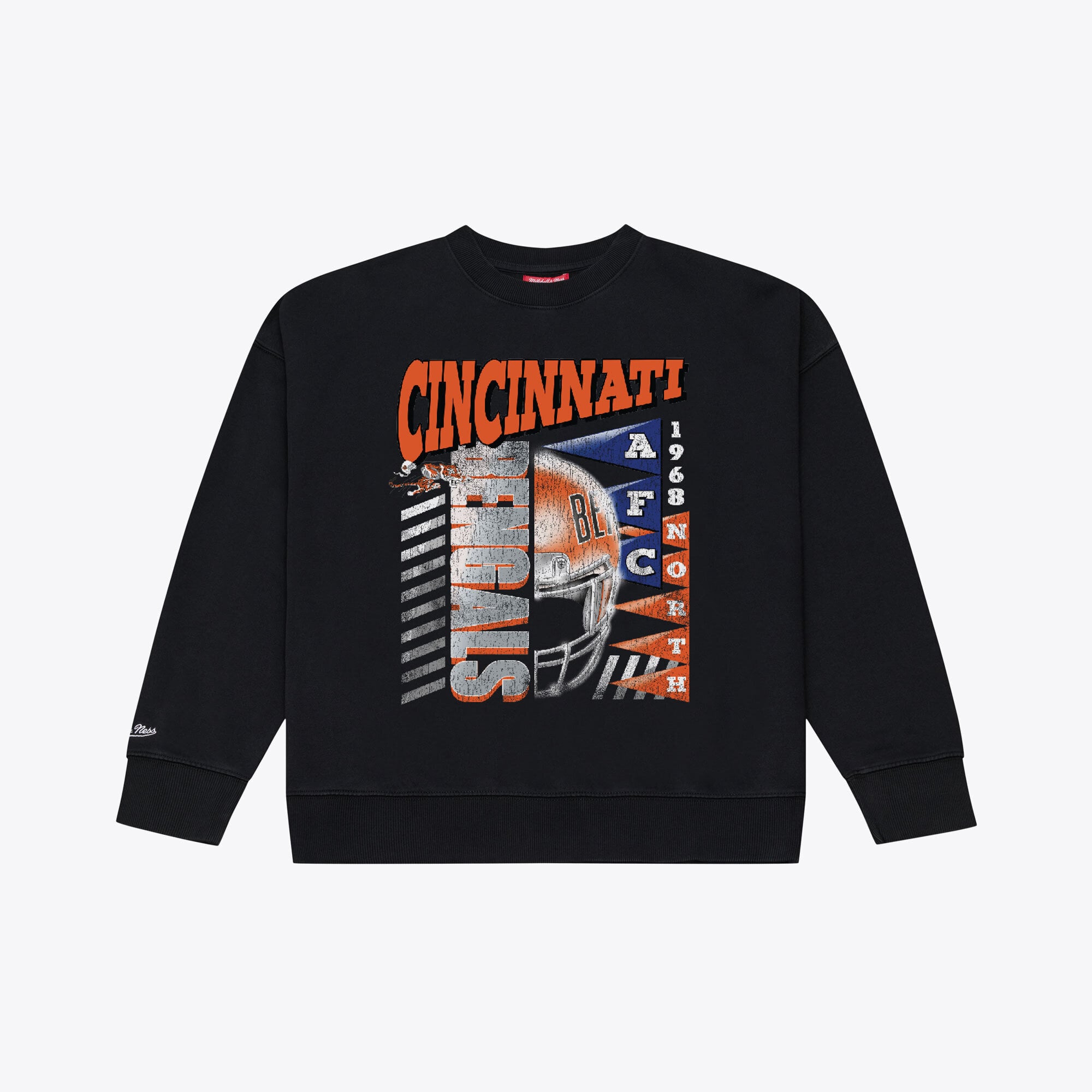 Sweat-shirt à col rond Mitchell & Ness noir pour femme, motif graphique des Bengals de Cincinnati