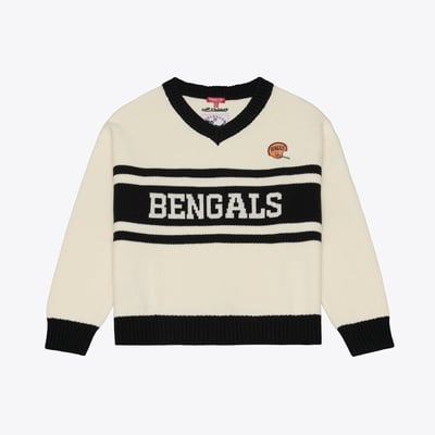Cincinnati Bengals Mitchell & Ness Women's Retro Roots V-Neck Sweater - Cream/Black