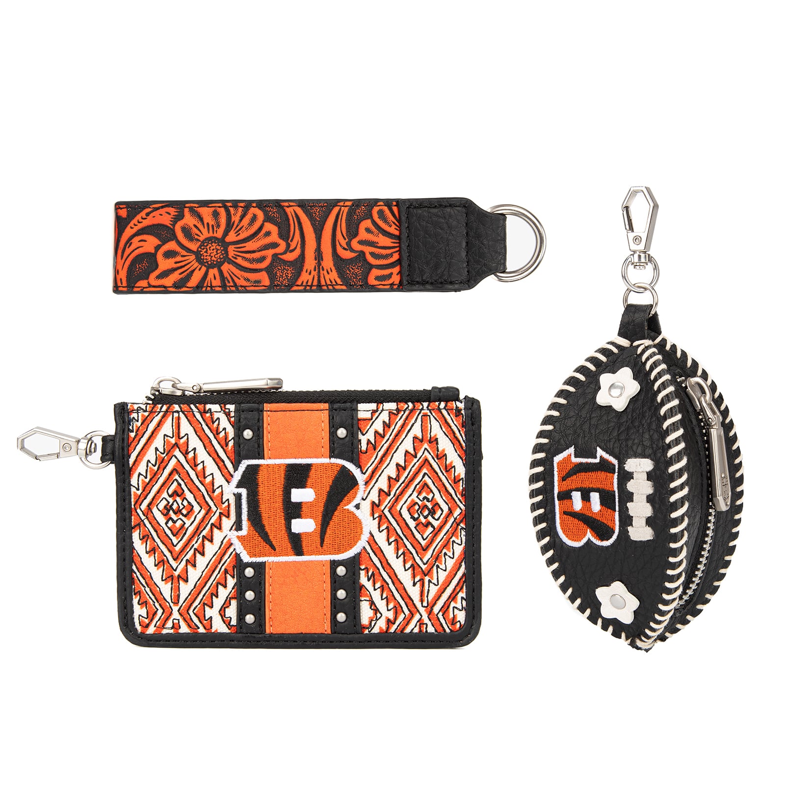 Portefeuille et bracelet porte-clés football Montana West Cincinnati Bengals pour femmes