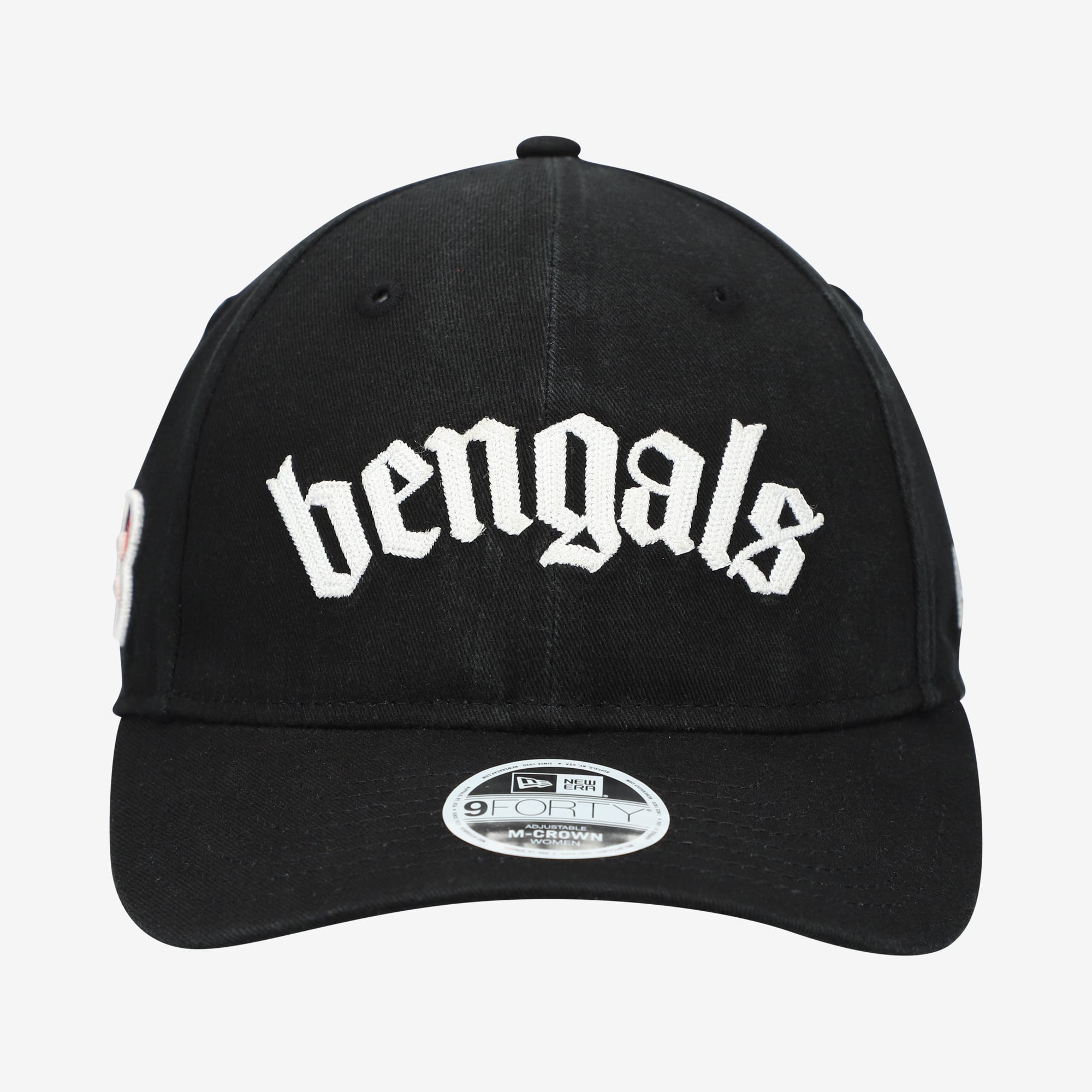 Casquette ajustable New Era noire pour femme, modèle 9FORTY M-Crown, à l'effigie des Bengals de Cincinnati, police gothique.