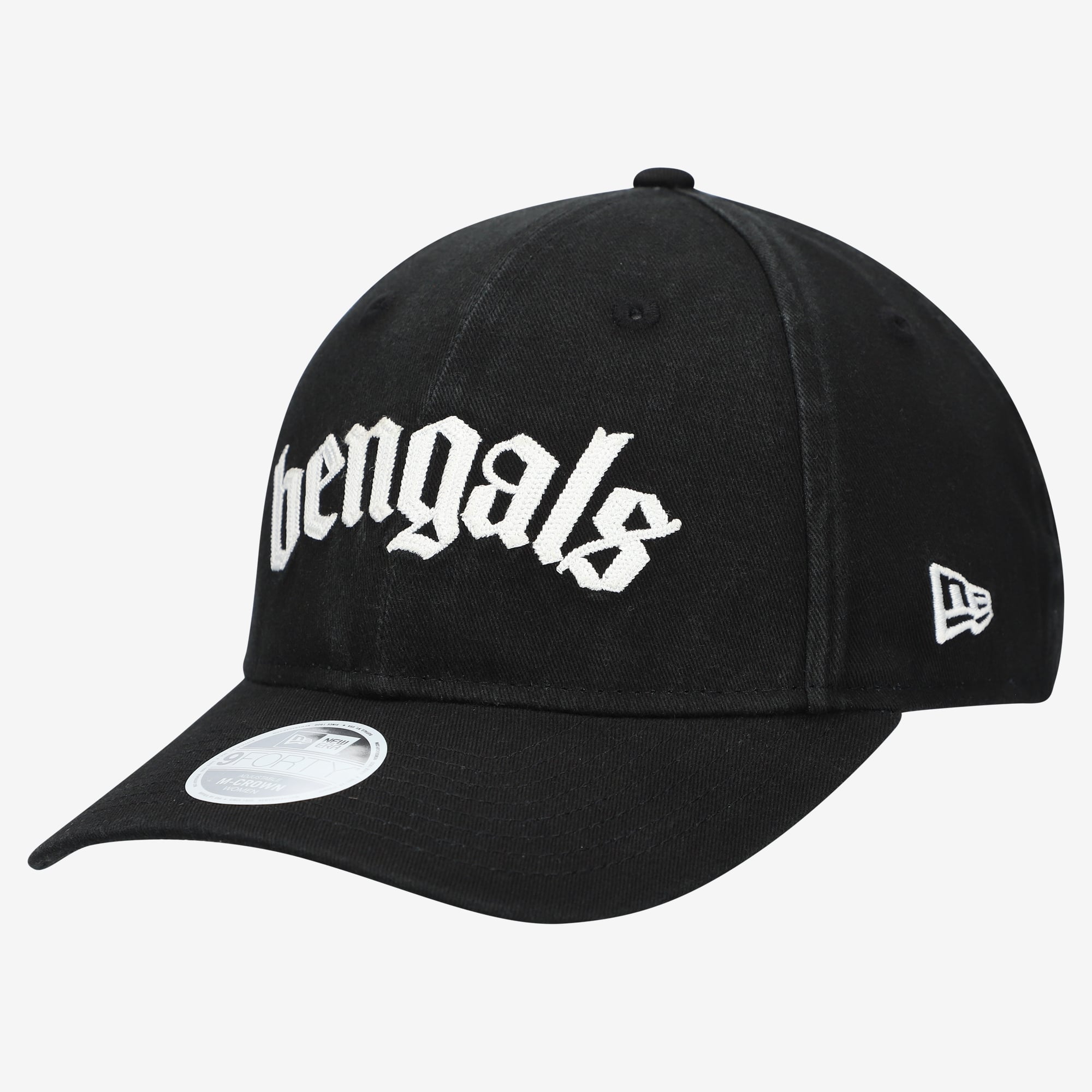 Casquette ajustable New Era noire pour femme, modèle 9FORTY M-Crown, à l'effigie des Bengals de Cincinnati, police gothique.