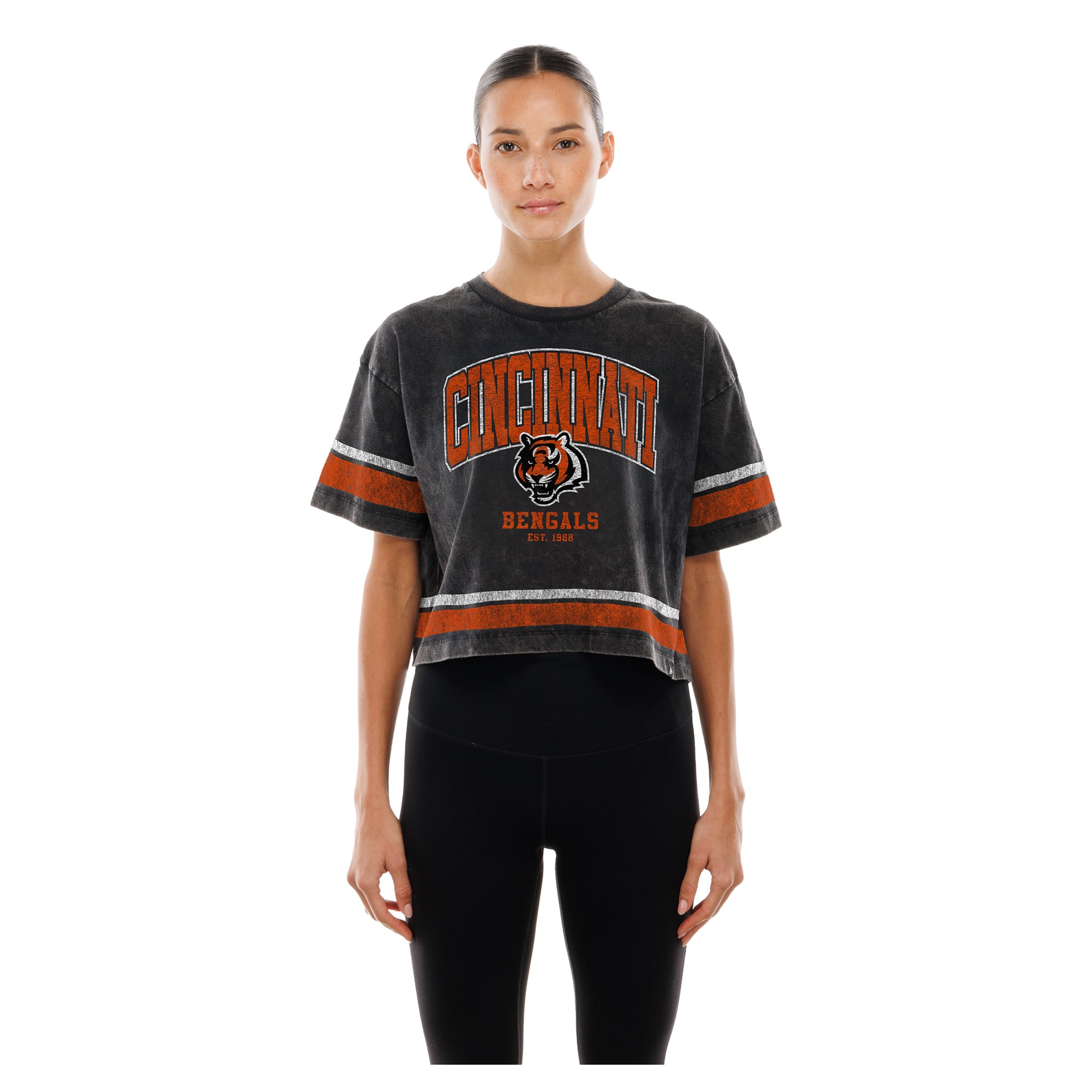 Women's New Era Black Cincinnati Bengals Lifestyle Mineral Wash Boxy Cropped T-Shirt