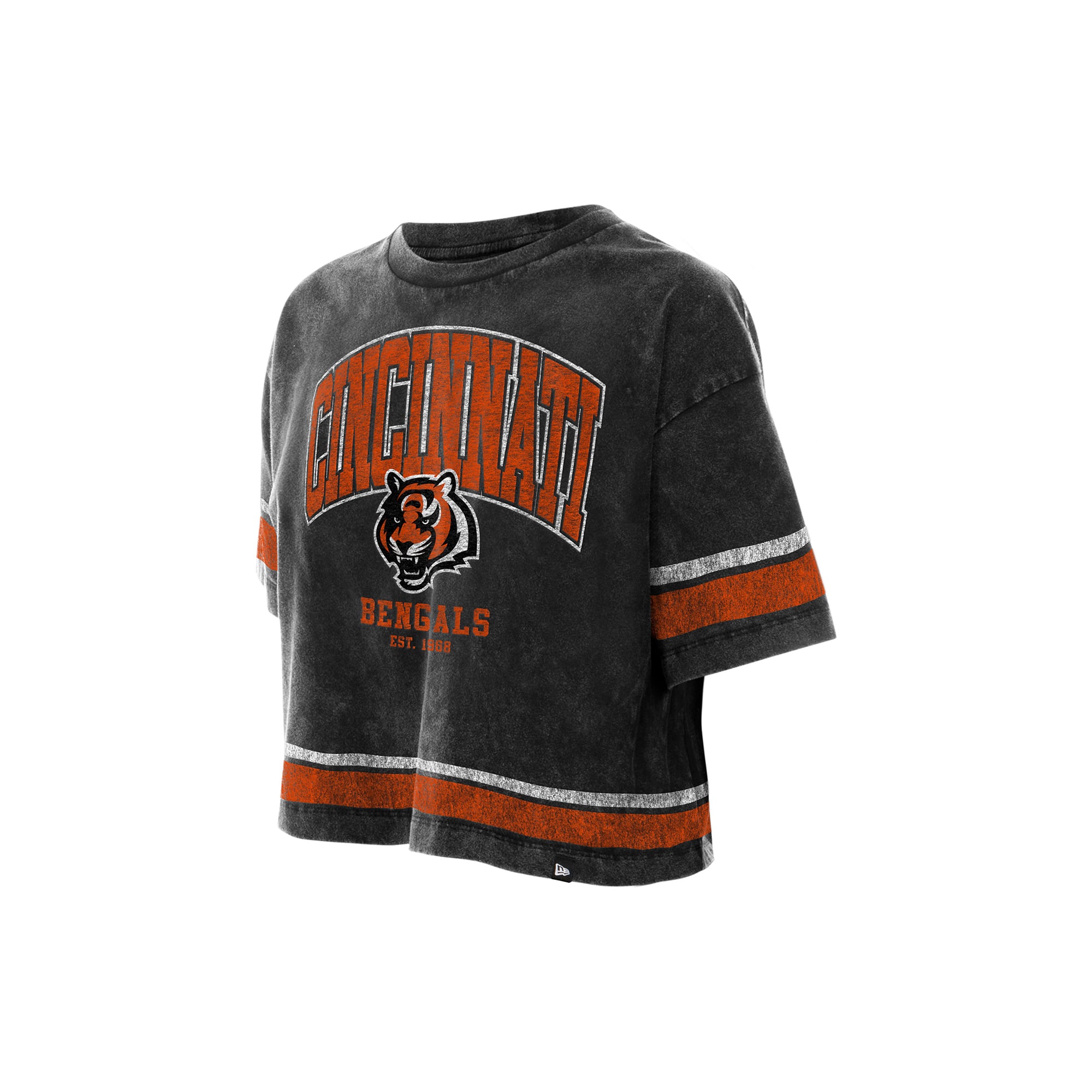 Women's New Era Black Cincinnati Bengals Lifestyle Mineral Wash Boxy Cropped T-Shirt