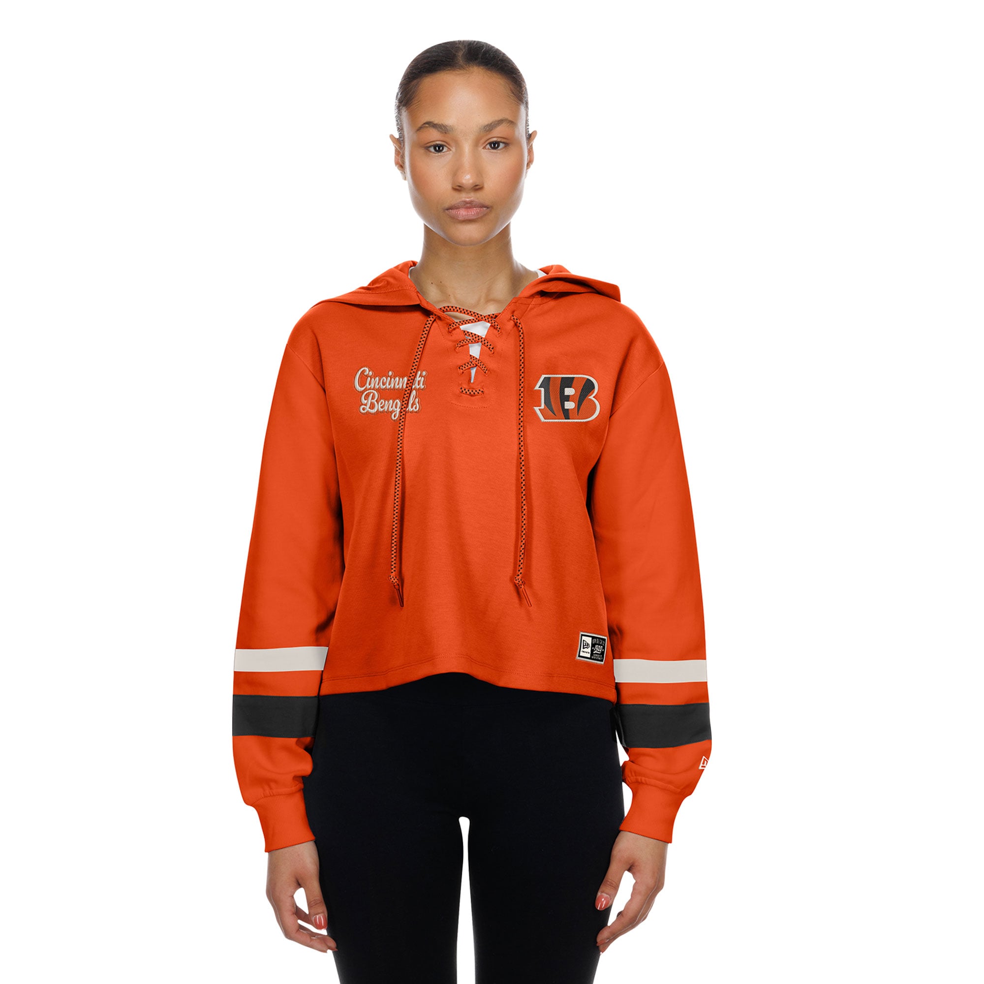 Sweat à capuche rétro lacets orange New Era pour femme, Cincinnati Bengals