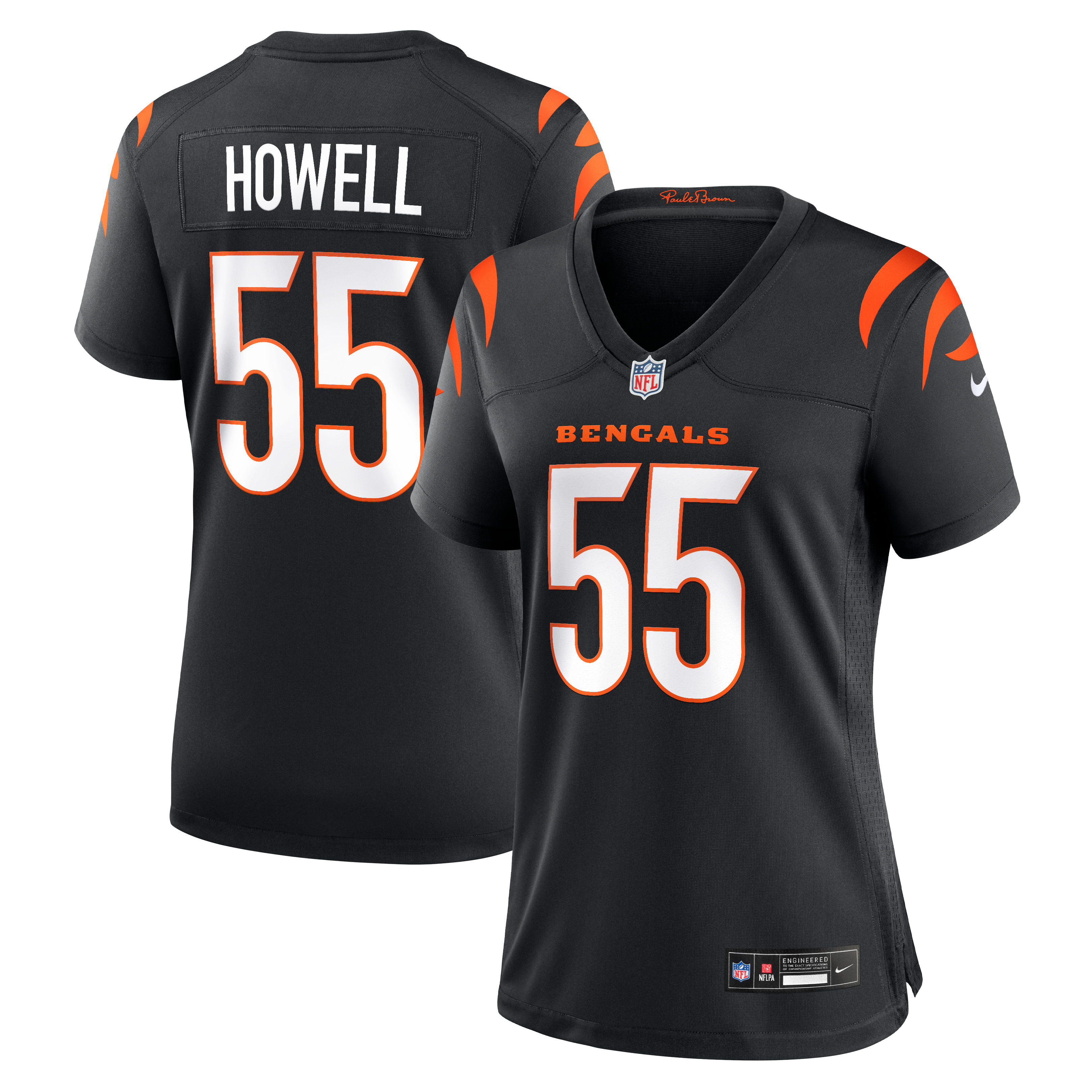 Maillot de match Nike Cashius Howell noir pour femme, équipe des Bengals Cincinnati