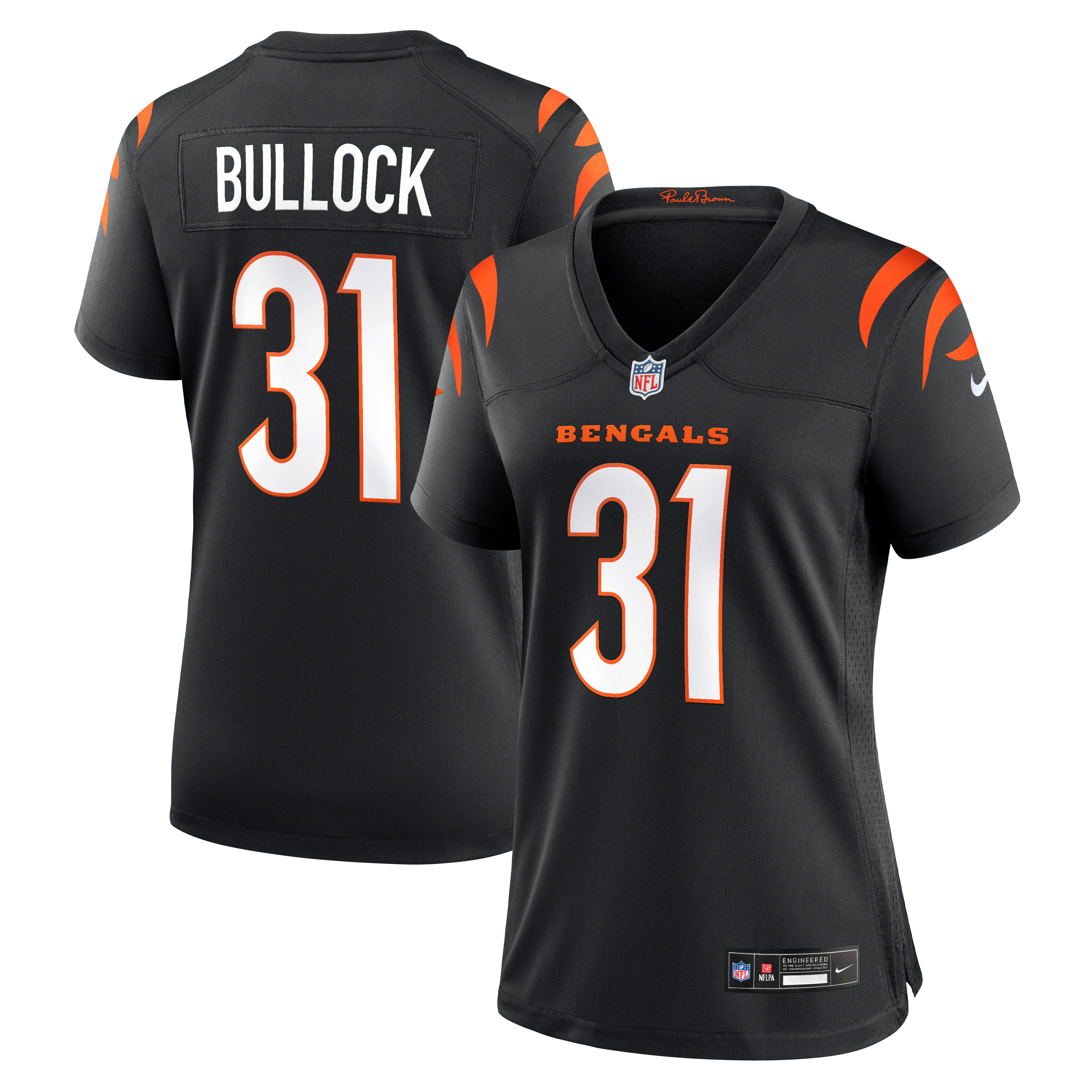 Maillot de match Nike Kentrel Bullock noir pour femme, équipe des Bengals Cincinnati