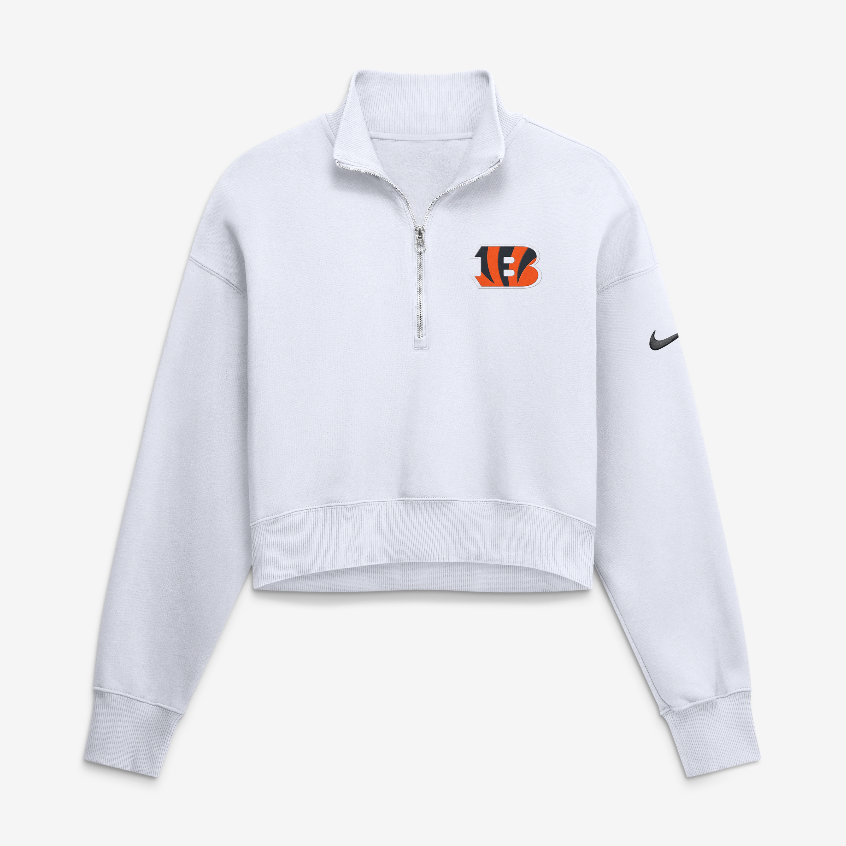 Sweat-shirt court à col zippé Nike blanc Cincinnati Bengals pour femme, modèle oversize Phoenix Fleece