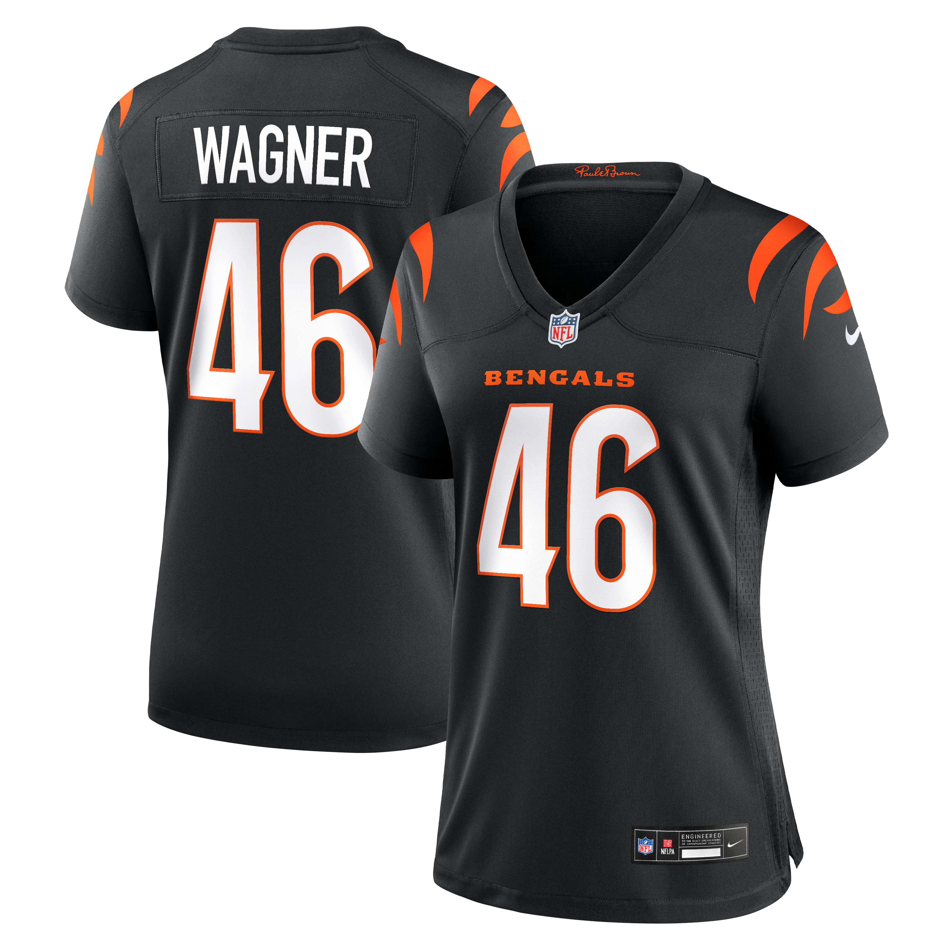 Maillot de match Nike Will Wagner noir pour femme, équipe des Bengals Cincinnati